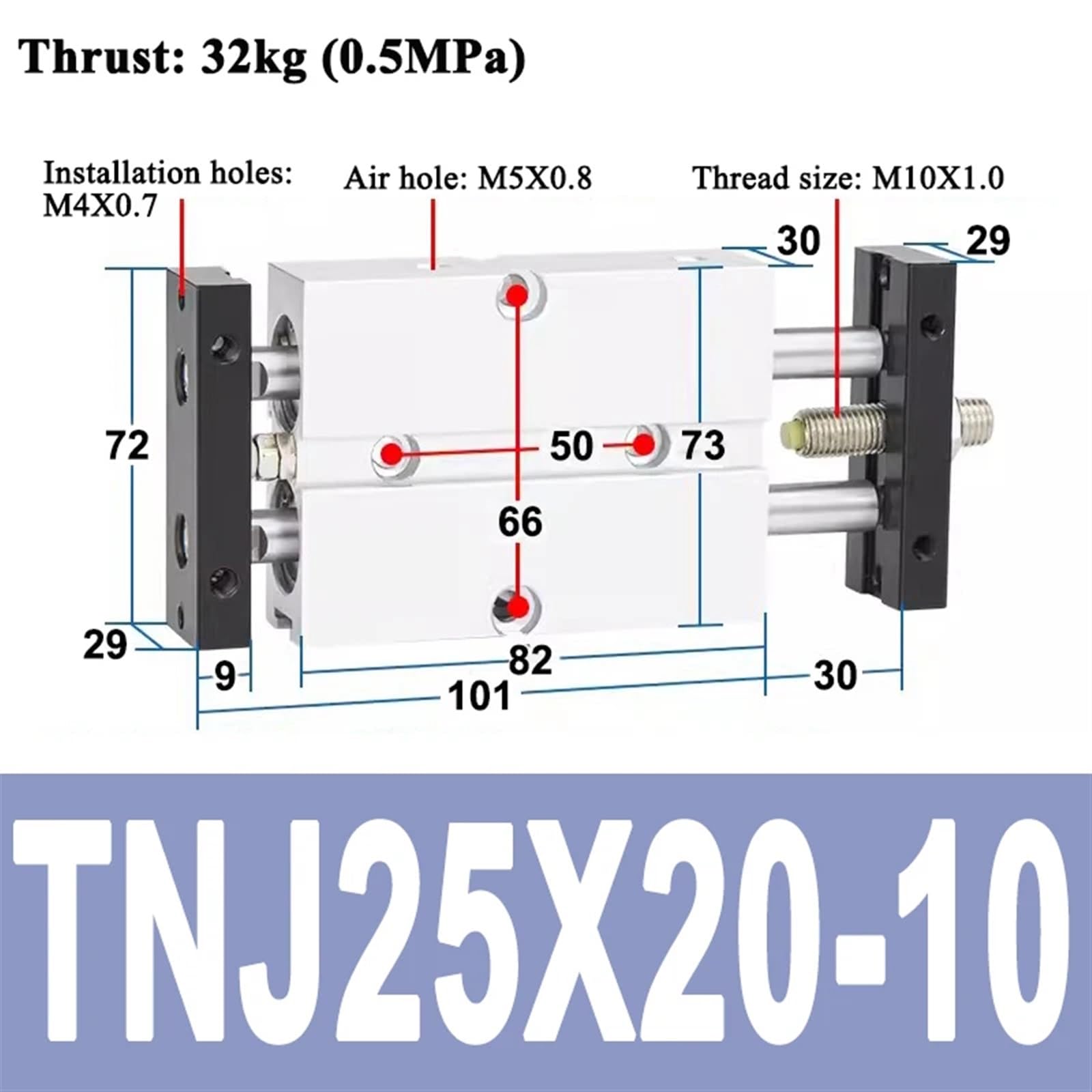 Cylinder pneumatyczny z podwójnym trzpieniem Otwór 25-32 mm Skok 10 ~ 200 mm Regulowany cylinder pneumatyczny 1 szt. (TNJ25x20-10)