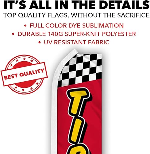 Miniatura 3 de Tires Red & Yellow Swooper - Kit de bandera y poste publicitario - Perfecto para tiendas de rendimiento, mecánica, reparación de automóviles,