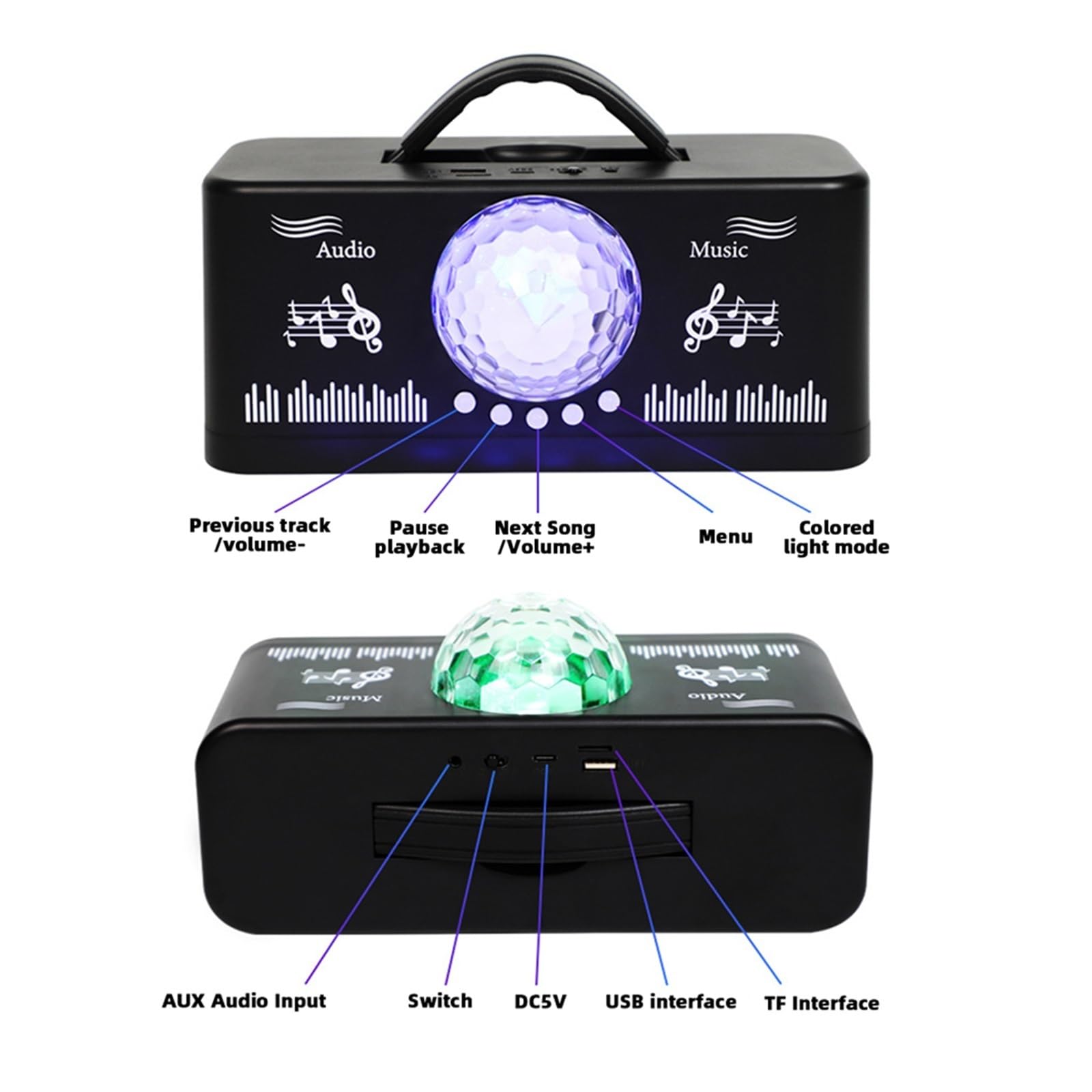 di altoparlanti for DJ da palco USB portatile ricaricabile con lampada festa all'aperto for matrimoni supporto for sfera magica discoteca RGB Per feste e club