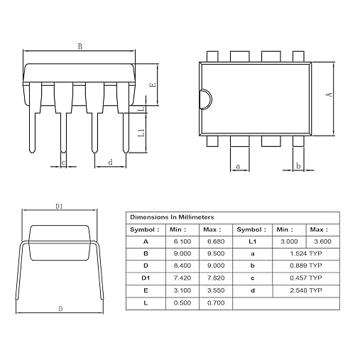 Miniatura 4 de ALLECIN LM358P LM358 Amplificador operacional dual IC Om-Amp DIP-8 (paquete de 50 piezas)