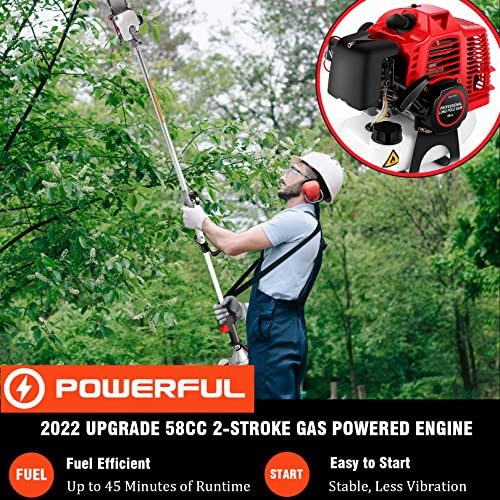 Coocheer Gas Powered Pole Saw 58Cc 2-Cycle Powerful Pole Chainsaw 11.5Inch Guide Bar Extendable Long Reach Gas Pole Saws For Tree Trimming,Prunning,Branch Cutting,Red #TOP1