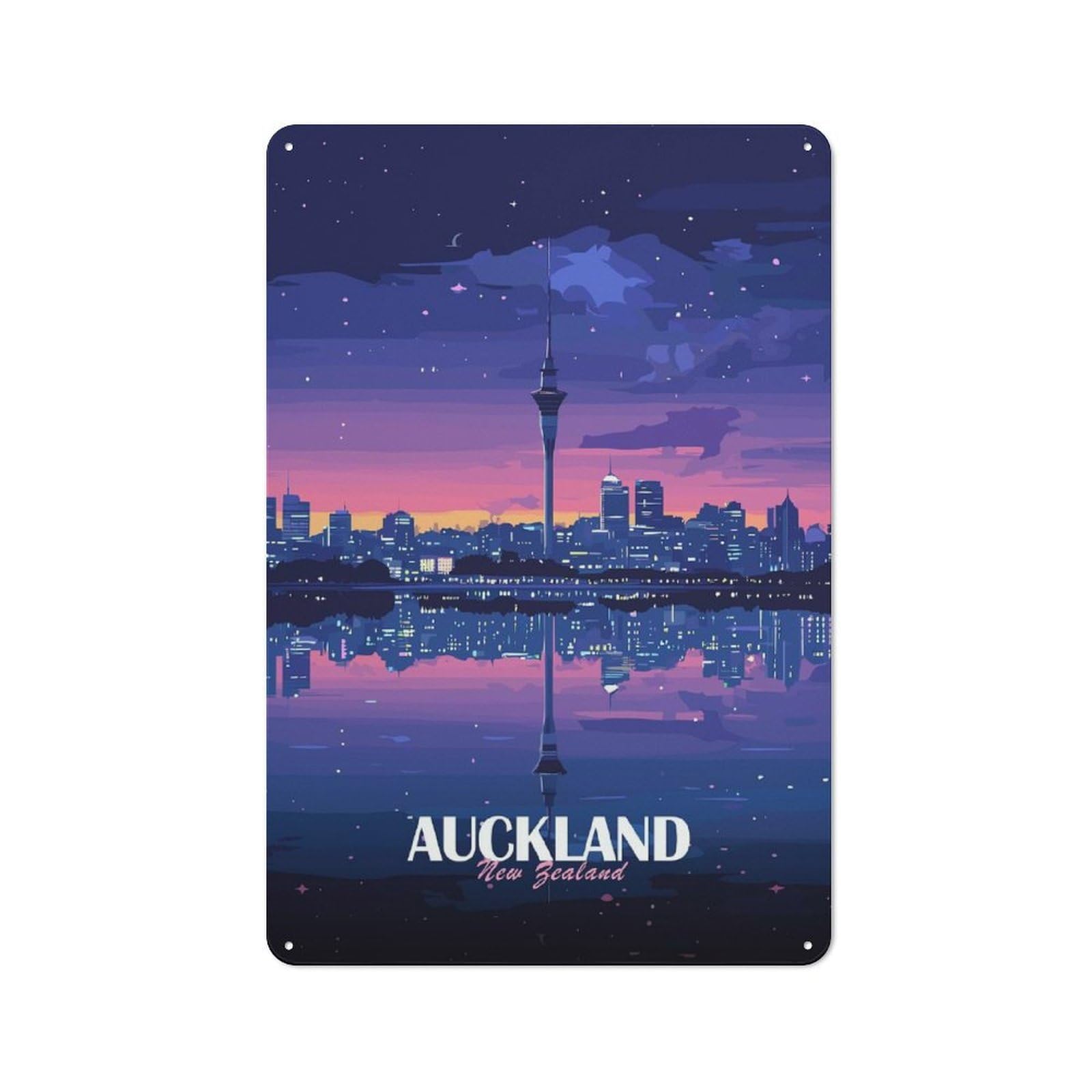 Junmoney Style-8 Classic Auckland New Zealand Skyline At Night Metal Sign 30X20cm, Classic Pub Decor For Diner, Restaurant, Shed Or Kitchen