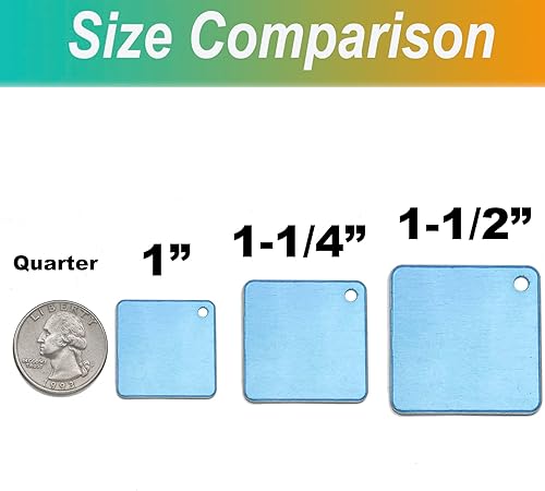 Miniatura 7 de ABBECIAO 50 piezas de aluminio cuadrados de 1.25 pulgadas desbarbadas para estampado y grabado de metal, etiquetas de identificación de mascotas de