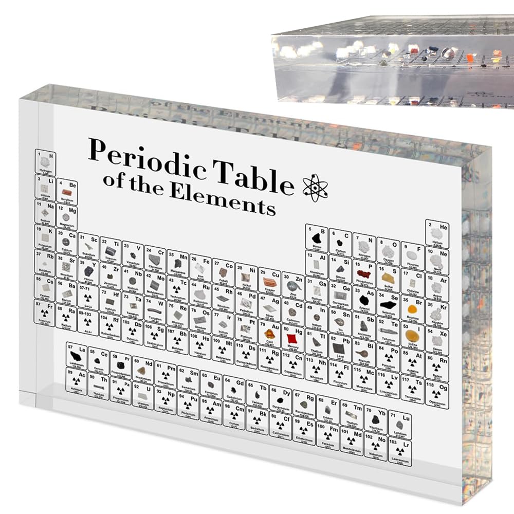 WISKA Educational 3D Periodic Table of Elements Chart Poster Real Inside Acrylic Glass 83 Elements, Large 21 CM x 14 CM, Ideal Science Gifts, Perfect Chemistry Gift (With Real Element)