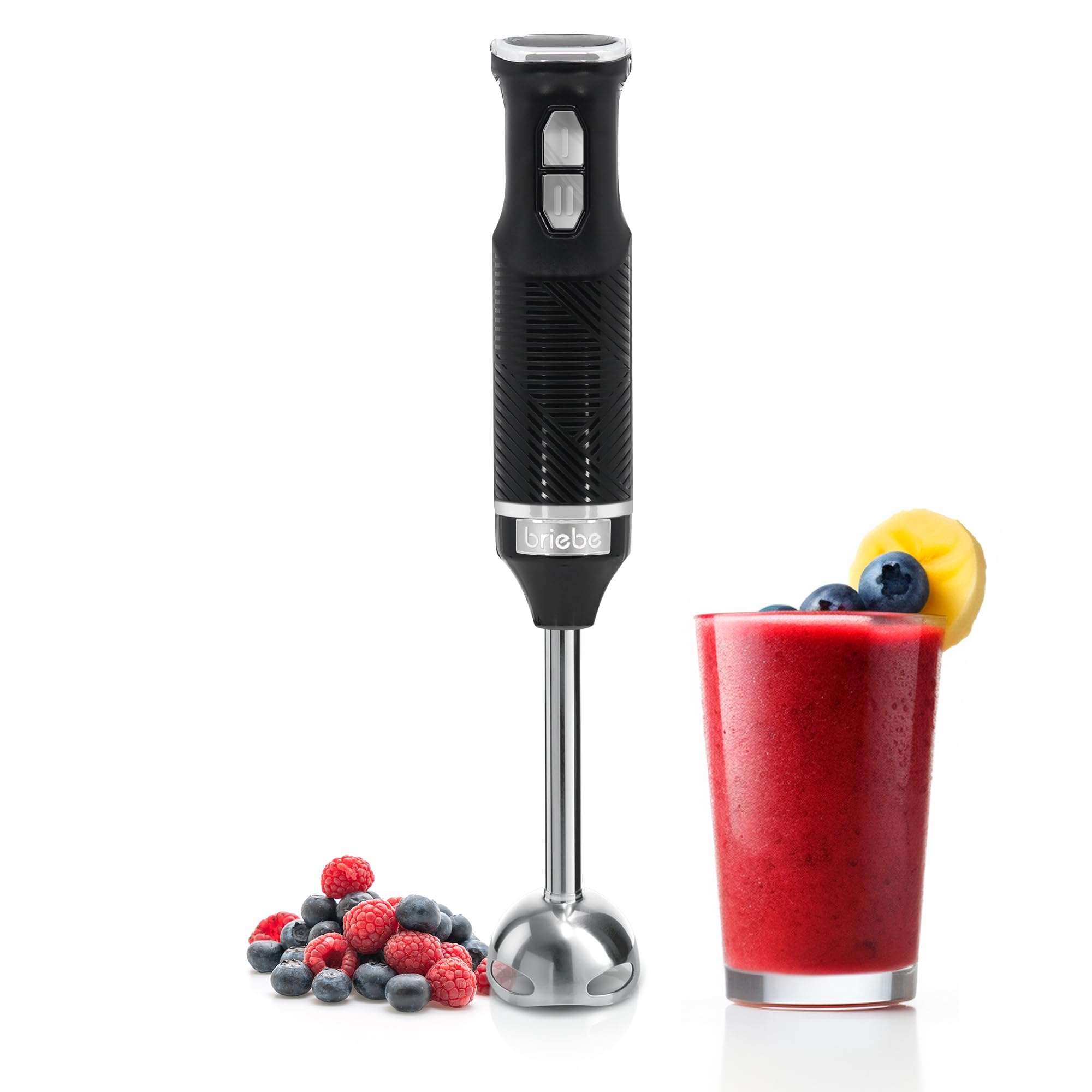 briebe Elegance Batidora de Mano 600W, 2 Velociades, Cuchillas de Acero Inoxidable, Pie Desmontable, Diseño Ergonómico y Elegante, Negra
