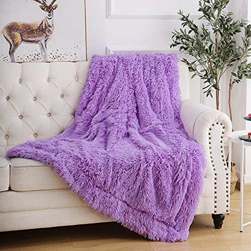 Lochas Super Soft Shaggy Faux Fur Blanket, Plush Fuzzy Bed Throw Decorative Washable Cozy Sherpa Fluffy Blankets For Couch Chair Sofa (Purple 50" X 60") #TOP1