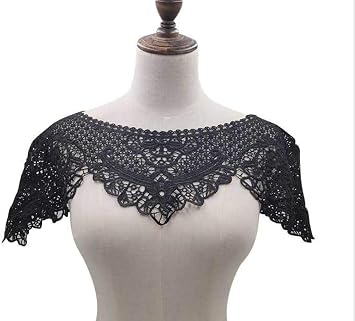 Embroidered Floral Lace Neckline Neck Collar Trim Clothes Sewing Applique Edge Black