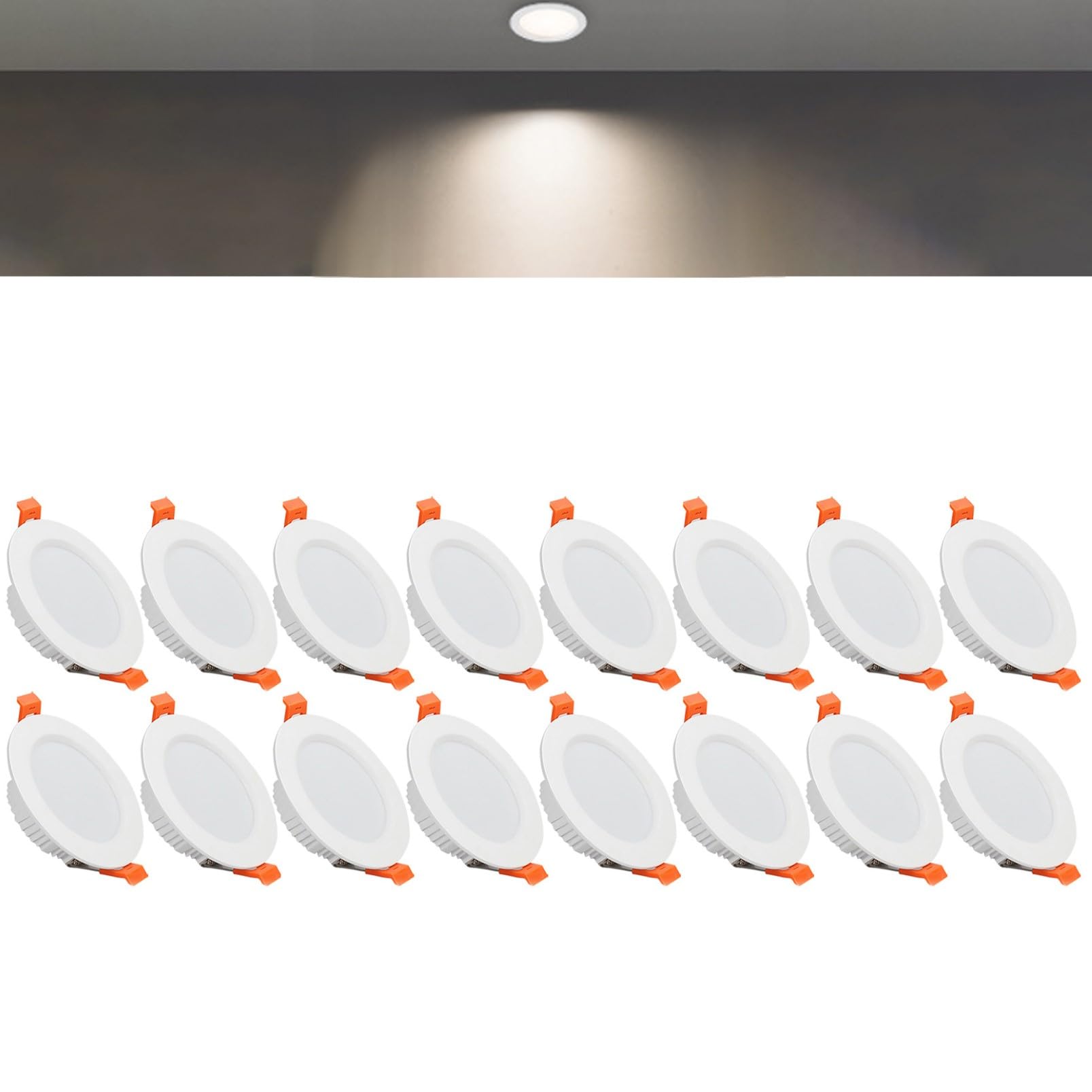 TTiiLoe 7W Round LED Recessed Ceiling Spotlights, 4000K Neutral White Ultra Slim Panel Ceiling Light, Cut Φ80-90mm, AC110-240V Downlights for Hallway Stairwell Showroom, 16 Pack