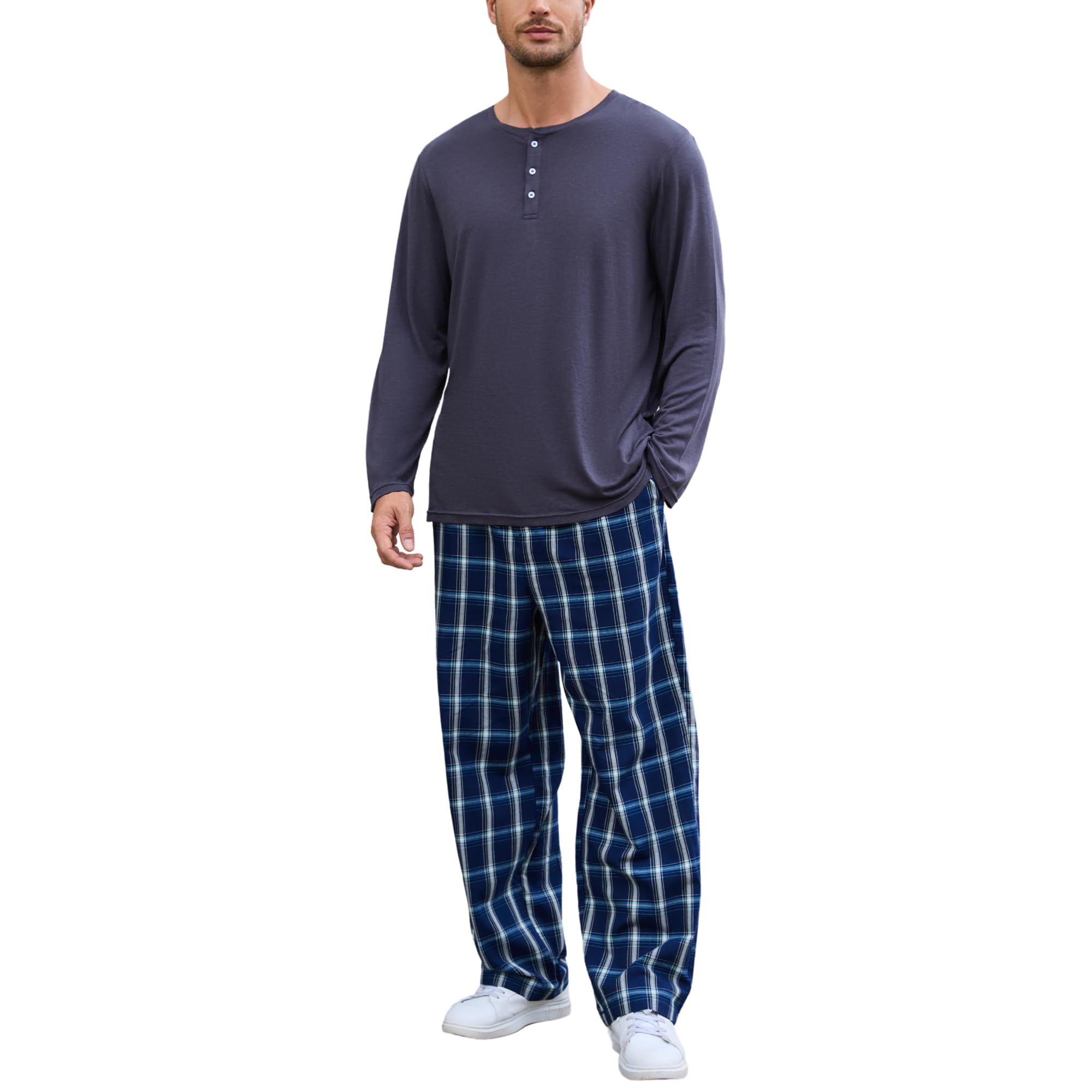 Vulcanodon Mens Pajama Set Long Sleeve, Pajamas Made from Bamboo Pulp Viscose and Cotton Lightweight PJS for Men