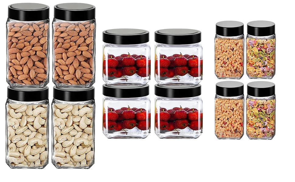 Feelopie Piramal Glass Square Jar Storage Container With Black Plastic Airtight Leakproof Lid Home & Kitchen || 12Pcs In Package (1000Ml X Set Of 4, 600Ml X Set Of 4, 300Ml X Set Of 4) (B0CR1PGXQC) Amazon Price History, Amazon Price Tracker