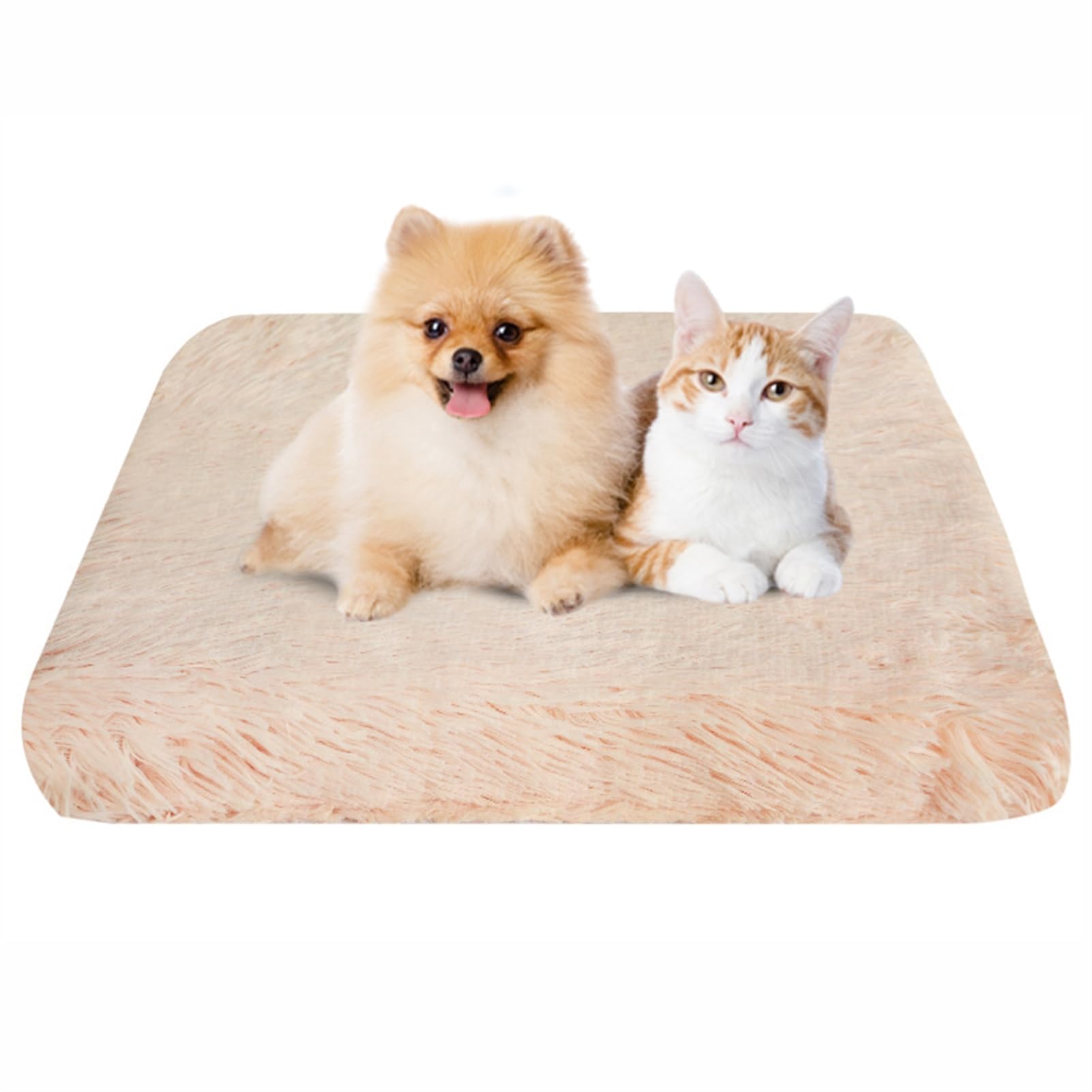 BESTORI Dog Bed Soft Plush Waterproof Lining Dog Crate Pad Mat with Removable Washable Cover Fluffy Anti-Slip Pet Mats for Sleeping Playing, Apricot 01, 40 x 30 x 5 cm