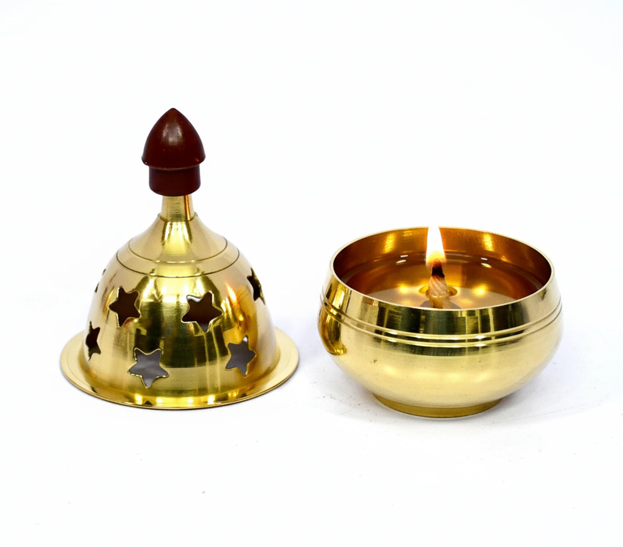 Brass Akhand Diya with Cover - Pooja Essentials -4