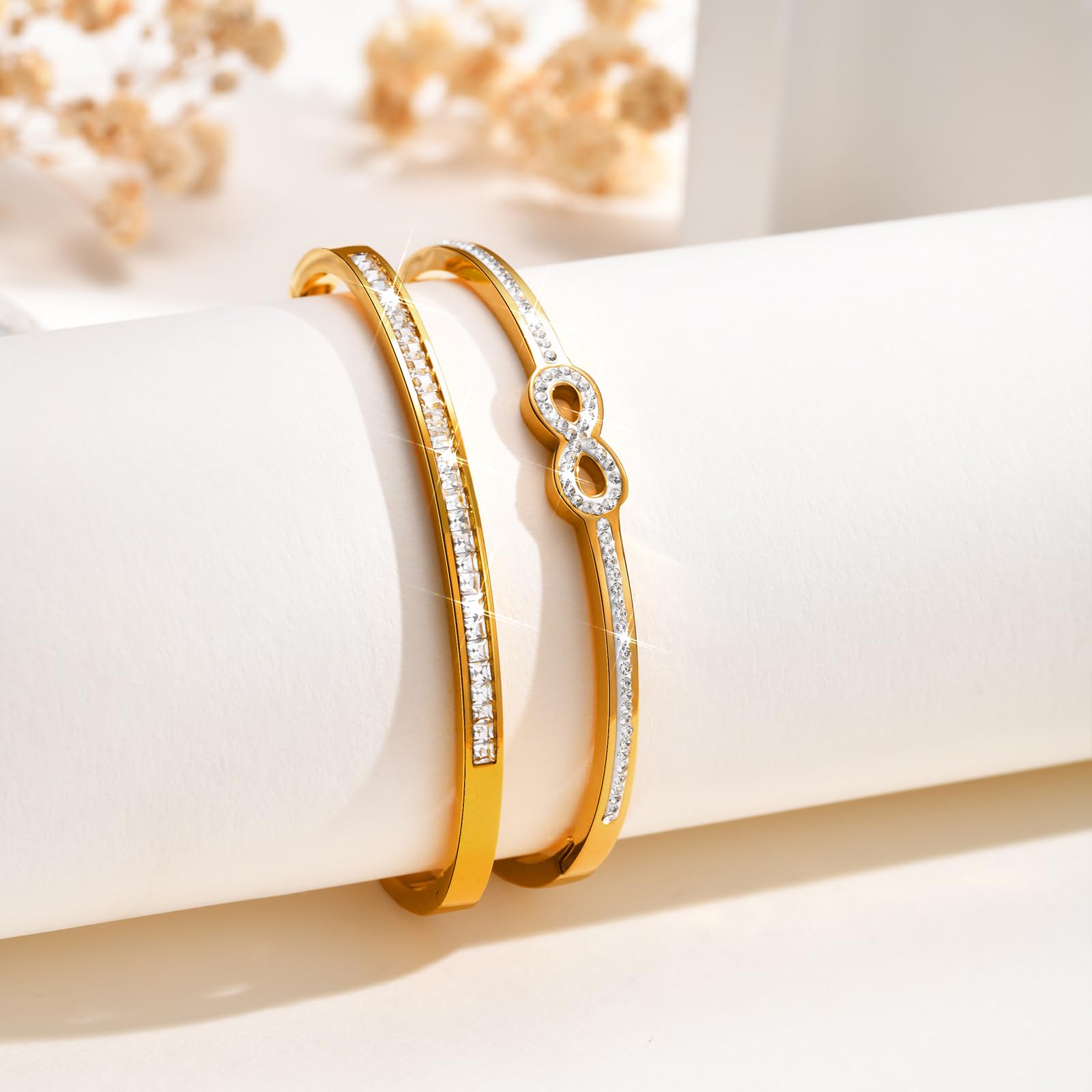 2 PCS Pulseras Mujer Plata Oro, Pulseras Apilables Mujeres, Brazaletes para Mujeres Joyería Mujer, Regalos para Esposa Hija Madre y Amigas Navidad Aniversario Cumpleaños San Valentín Día de la Madre — view 8