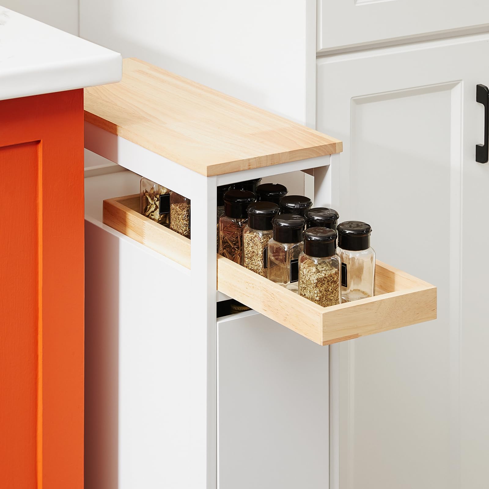 SoBuy Carrito Auxiliar con Ruedas 20 cm & cajones, 79x51x20cm, Cocina/baño | Carro Cocina con bandeja extraíble & encimera estable, flexible y versátil, carga de 22 kg, MDF, NSR11-WN