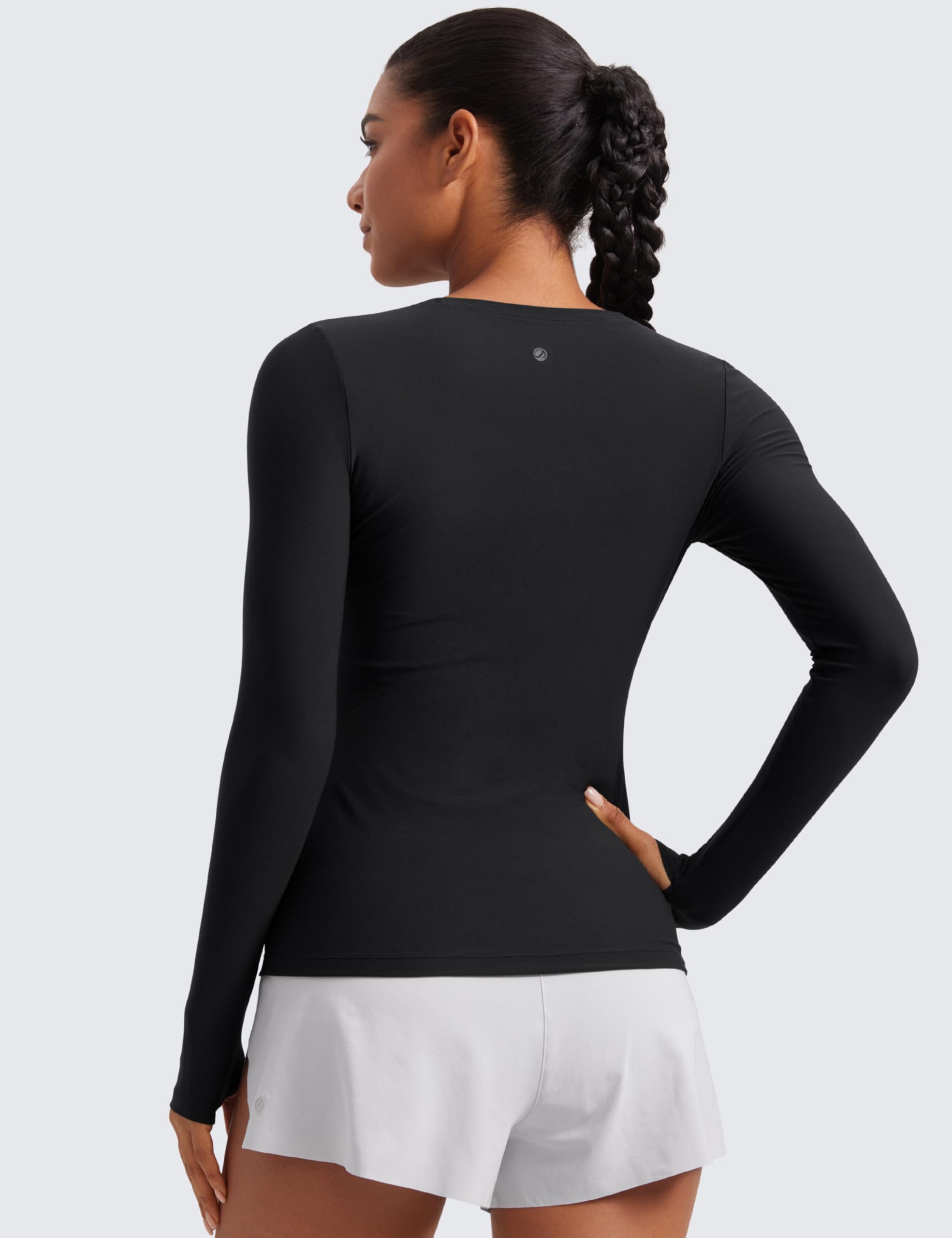 CRZ YOGA Womens Cloudweight Long Sleeve Workout Tops Lightweight Athletic Basic Shirts Soft Casual T-Shirt with Thumb Hole Black Large