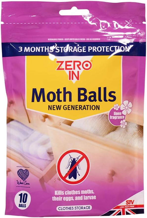 Zero In New Generation Moth Balls 10Pack. Place in Wardrobes