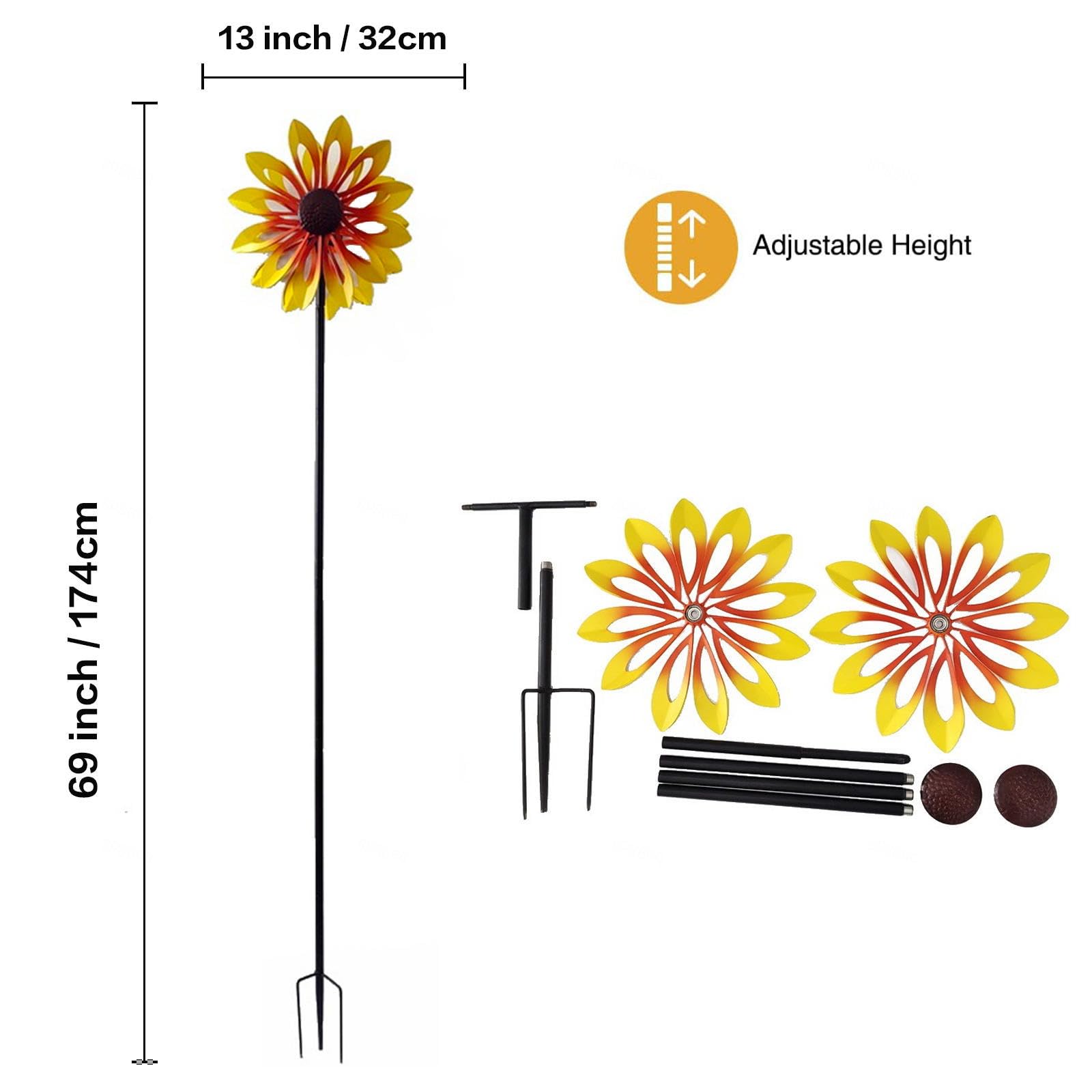 WindräDer Garten, Doppelwindrad mit gegenläufigen Rotoren,174CM Gelb Windspiel für Yard Decor, Landschaft Terrasse, Rasens Oder Gartens,Yellow