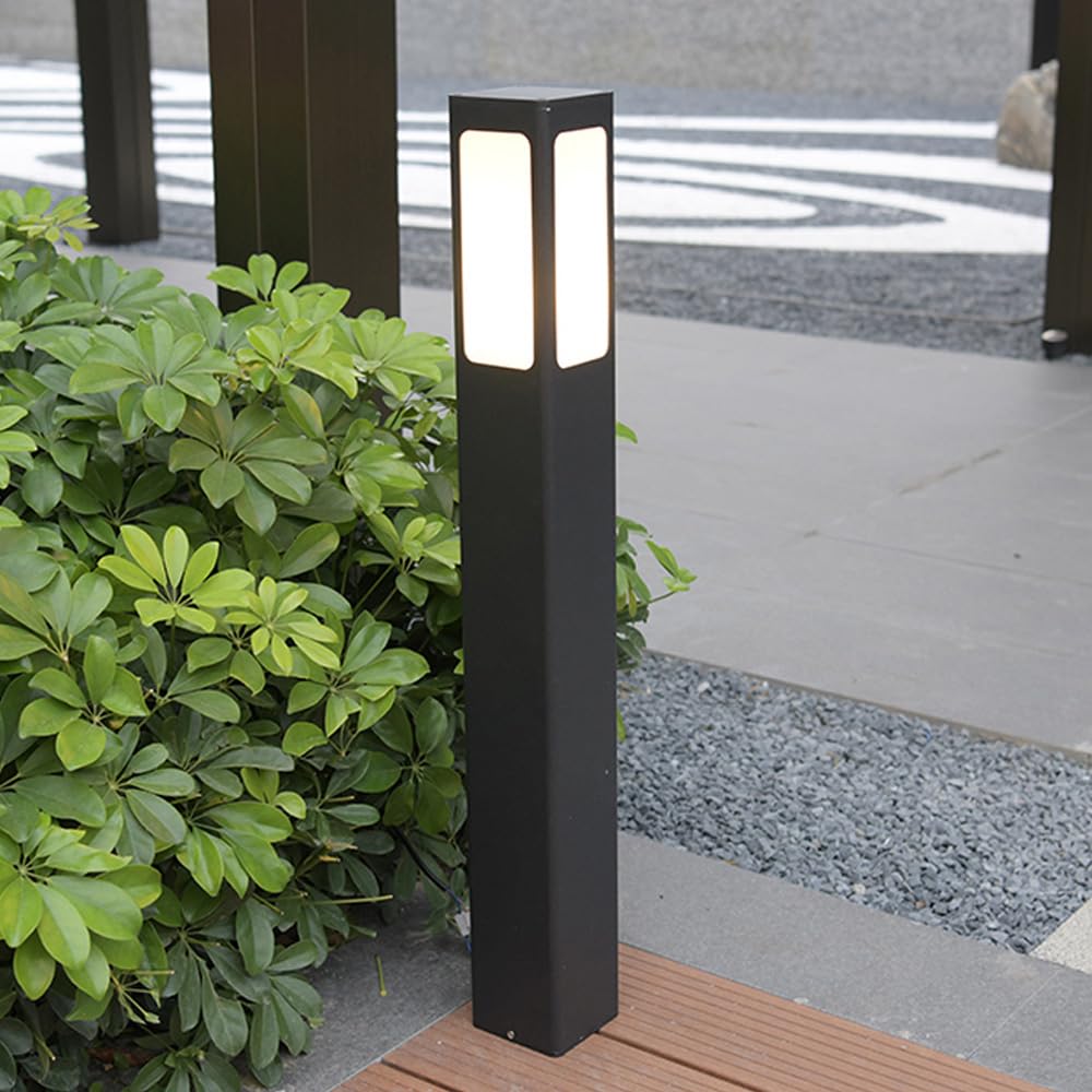 HELCEKOU Modern Landscape Path Light Black E26 Bollard Lighting Fixture Outdoor Garden Lights with IP65 Waterproof Aluminum Housing Pathway for Lawn Courtyard Driveway Walkway