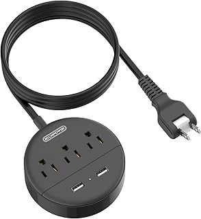 NTONPOWER 2 Prong Power Strip, 1875W 2 Prong to 3 Prong Outlet Adapter, 2 Prong Extension Cord 5 ft, Rotating Plug, Wall Mount, 3 Outlet 2 USB, Compact Power Strip for Travel, Older House,Dorm, Office