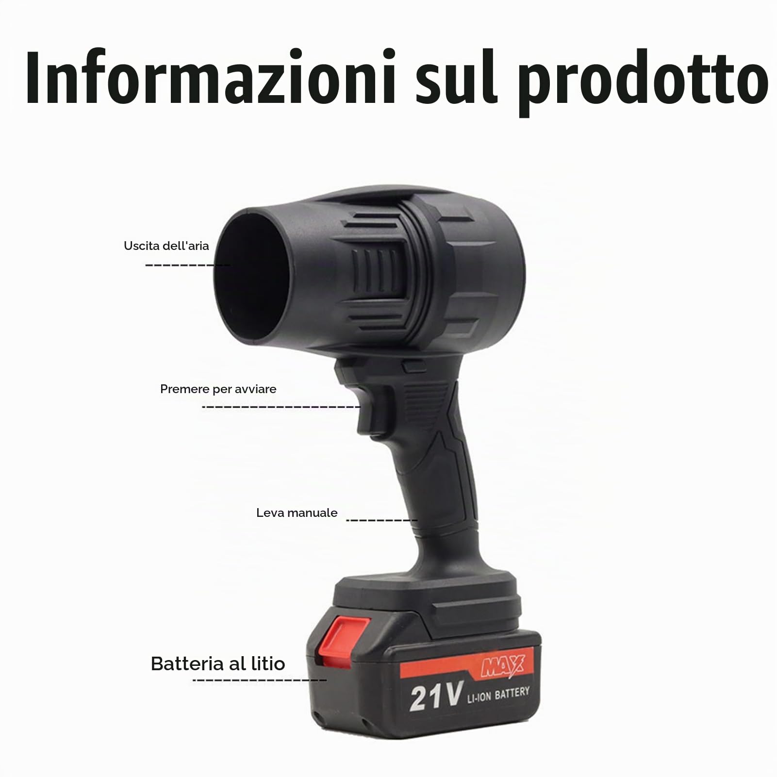 Soffiatore per Foglie Alimentato a Batteria, Mini Soffiatore a Getto con 2 Batterie da 21 V di Grande capacità, Ventilatore a Getto per Asciugatore Portatile per Auto, per