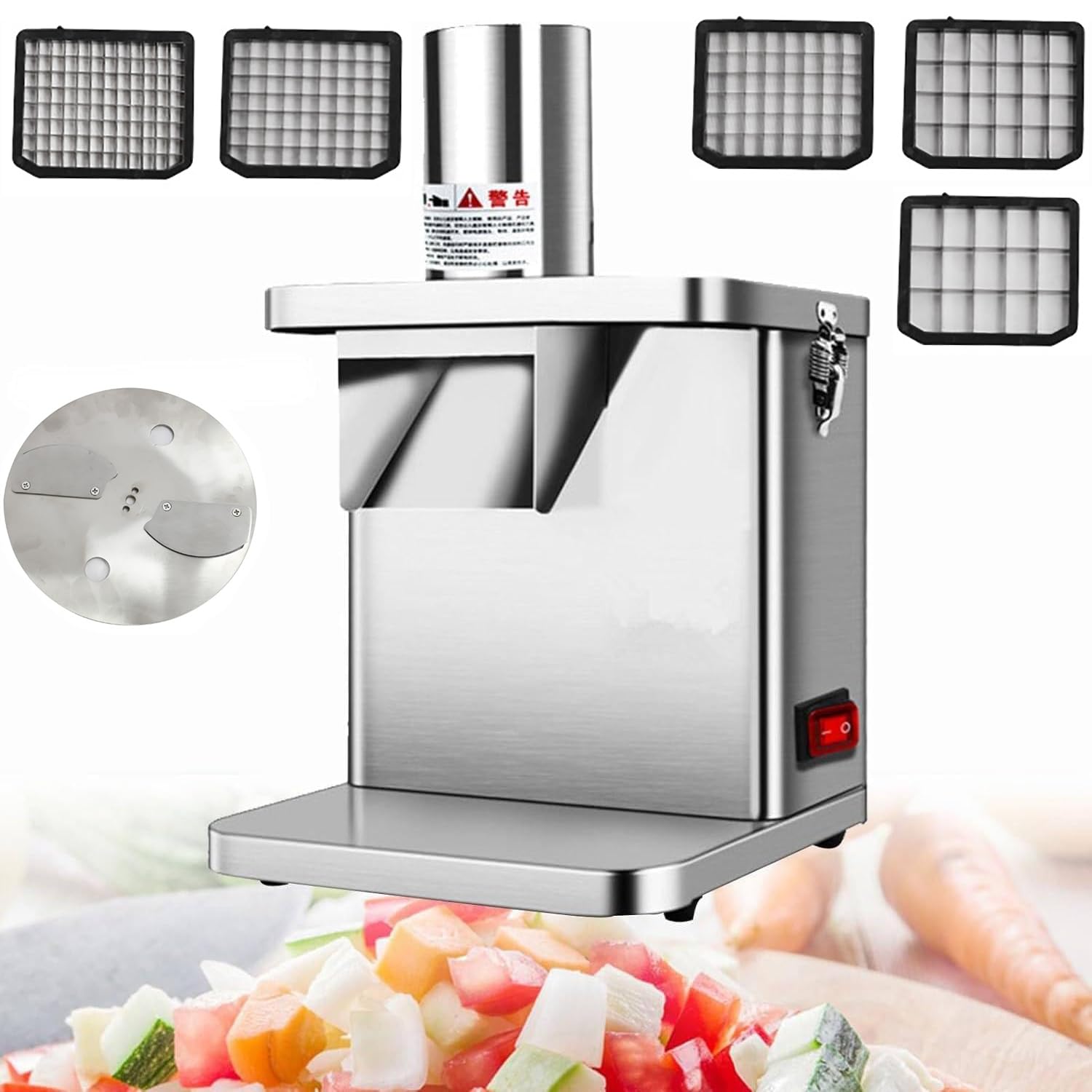 Obstwürfelschneider, Automatischer 250-W-Würfelschneider Mit 5 Arten Von Würfelmessernetzen + Schneidscheibe, Zwiebelschneider, Kartoffelschneider, Geeignet Für Alle Arten Von Obst Und Gemüse