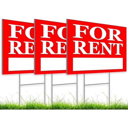 3X 12x8 inch For Rent Sign With H-Stakes Single Sided - Home for Rent Lawn Sign for Real Estate Agent, Homeowner - For Rent Rental House Shops Business - Home Rent For Sale Plastic Signs