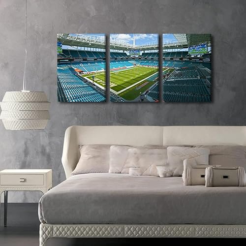 Miniatura 4 de American Miami Decor Dolphins - Cuadros de estadios deportivos de fútbol de Estados Unidos, 3 paneles, lienzo para pared, arte de la Florida, obra
