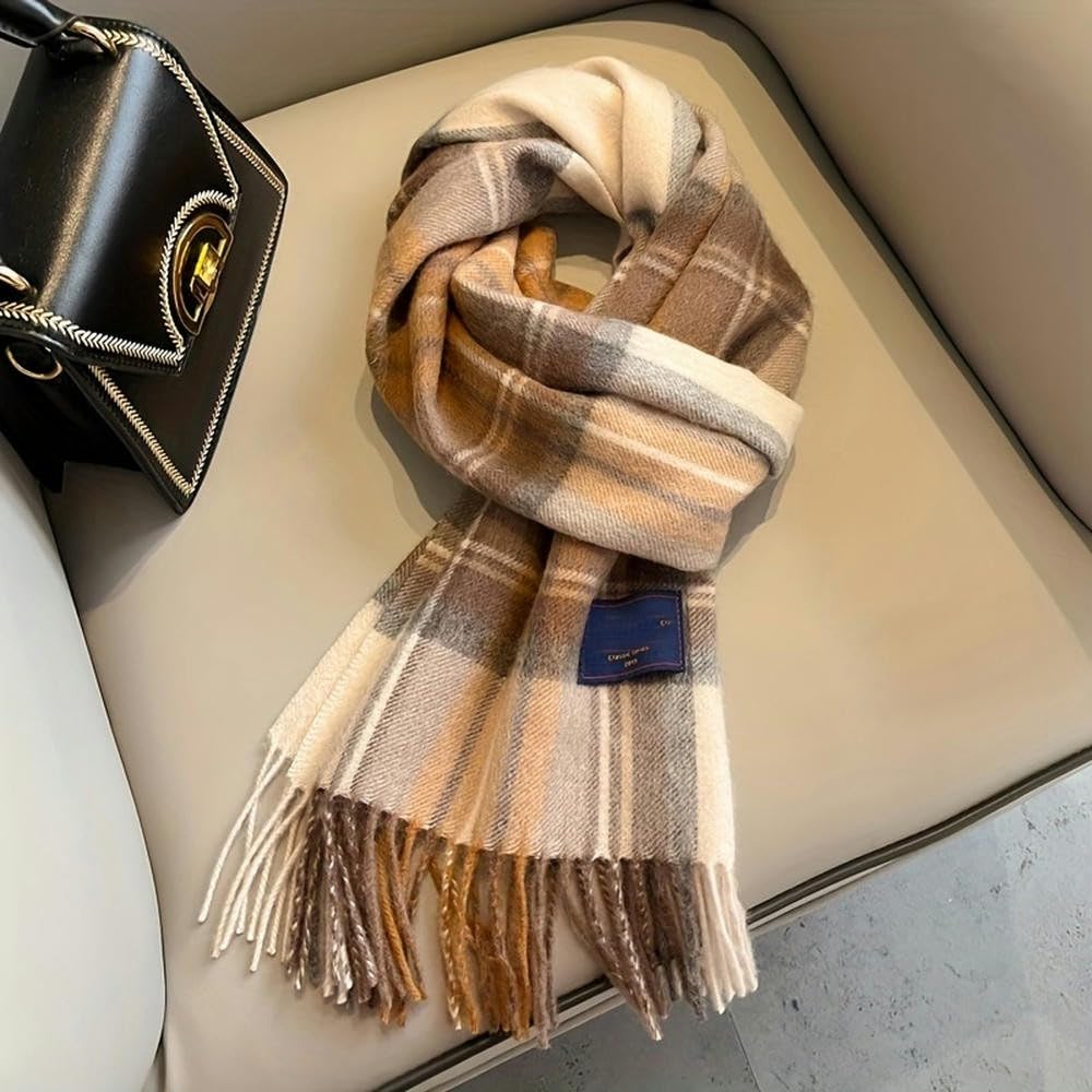 Bufanda de Lana a Cuadros Rojos de inspiración británica SYJYM para Parejas, Lavable a Mano, otoño e Invierno