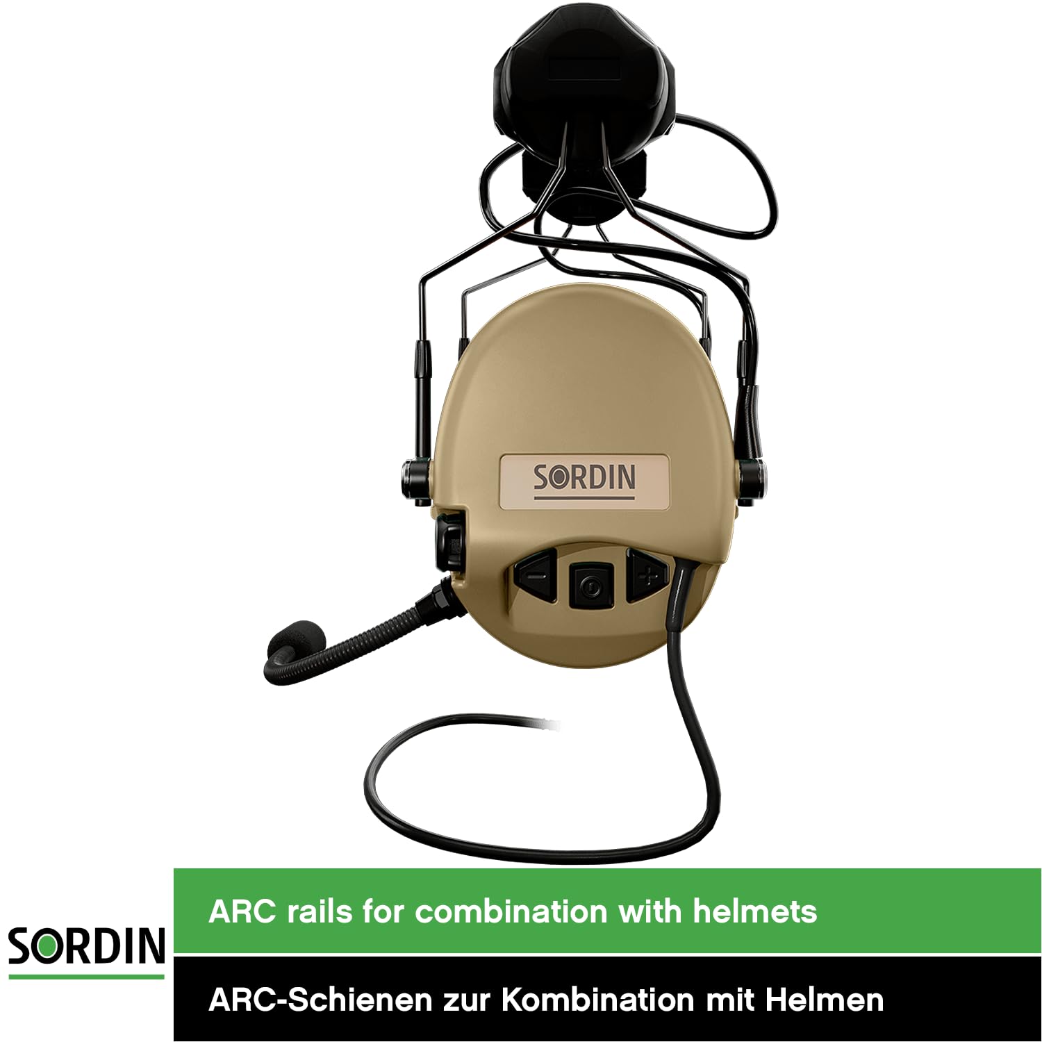 Sordin MIL CC Kapsel-Gehörschützer - Militär-Gehörschutz mit Funk-Anschluss, Mikrofon & ARC-Adapter - Tan