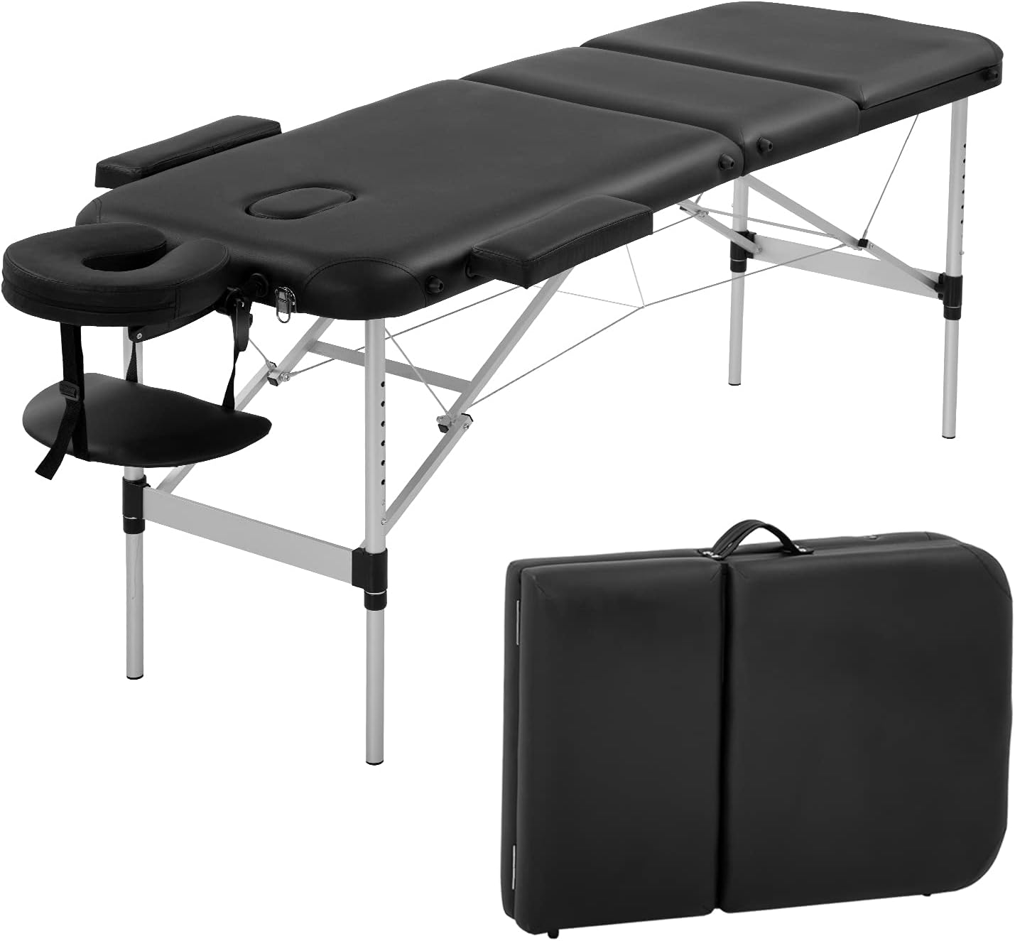 Massage Table Portable Massage Bed 3 Folding 73 Inch Height Adjustable Aluminium Salon Bed Carry Case Tattoo Table Facial Bed Hold Up to 450LBS : Beauty & Personal Care