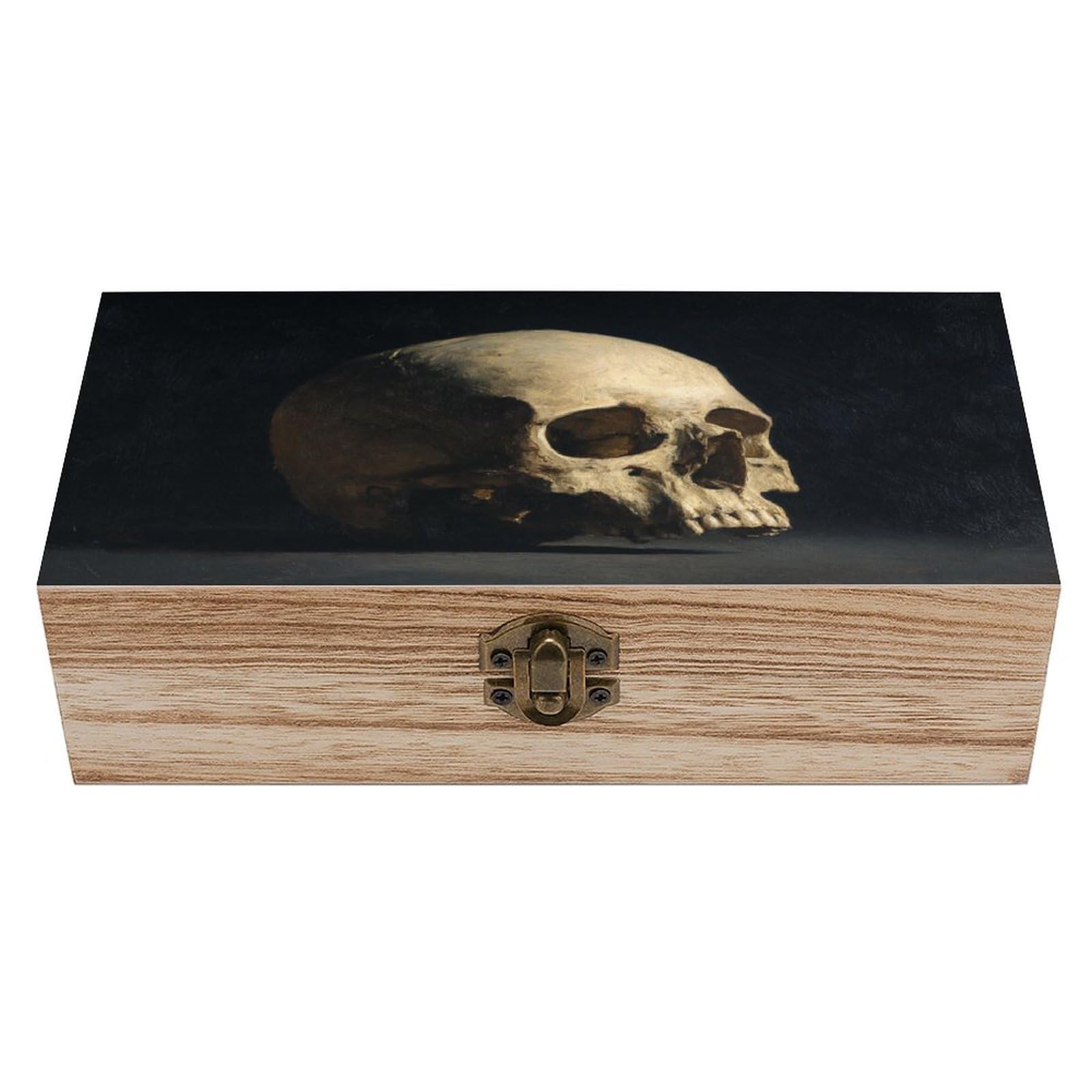 Ahdyr As Pic Fatalistic Skull Wooden Storage Box With Hinged Lid And Front Clasp Large Keepsake Box