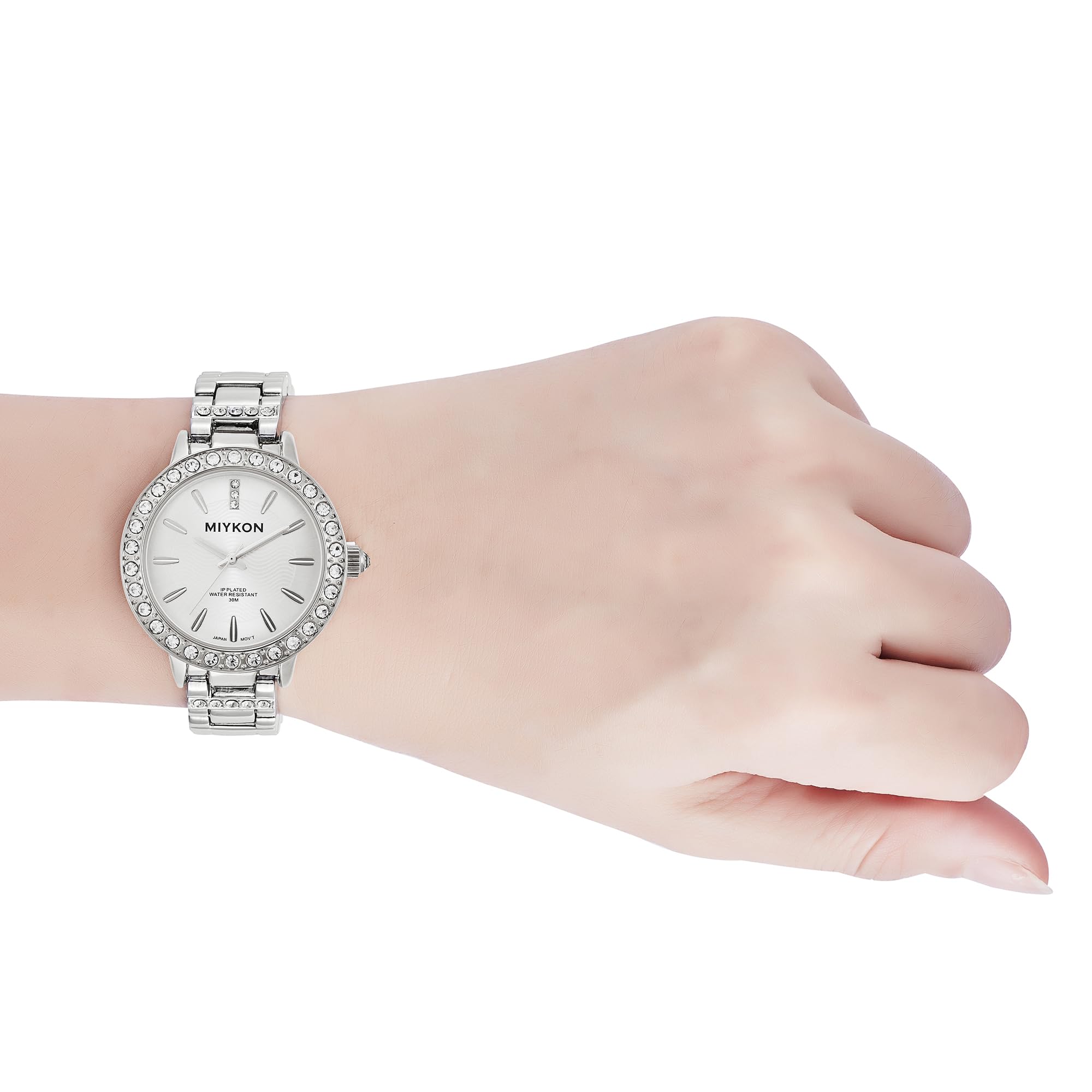Miykon Silber- und Gold-Uhren für Damen, kleine zierliche Damenuhr mit echten Kristallen, ionenpoliertes Damen-Schmuckarmband, kratzfestes Glas, japanisches Quarz, 30,5 m wasserdicht