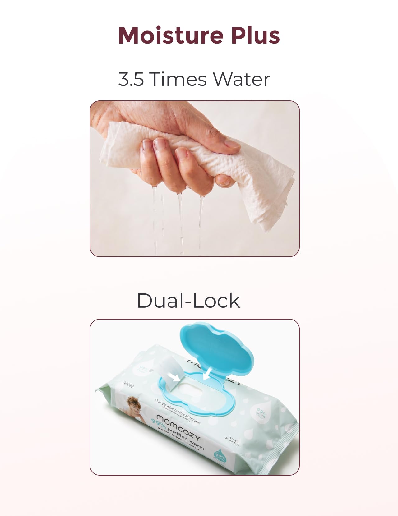 Momcozy Toallitas para bebé - Diseño extra grande, 99% a base de agua, no perfumadas e hipoalergénicas, toallitas limpiadoras e hidratantes para bebés para pieles sensibles, 12 paquetes con solapa