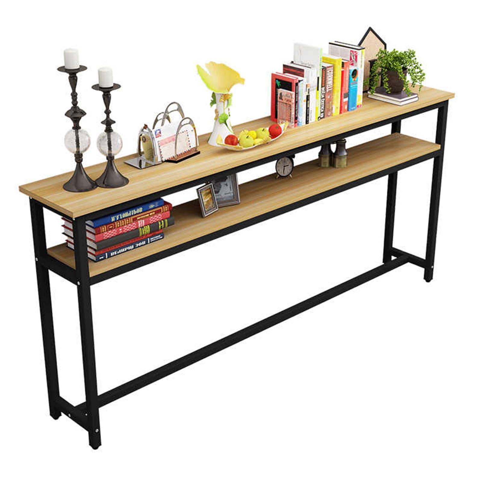 Mesa consola de doble capa industrial y estrecha de 140cm de largo