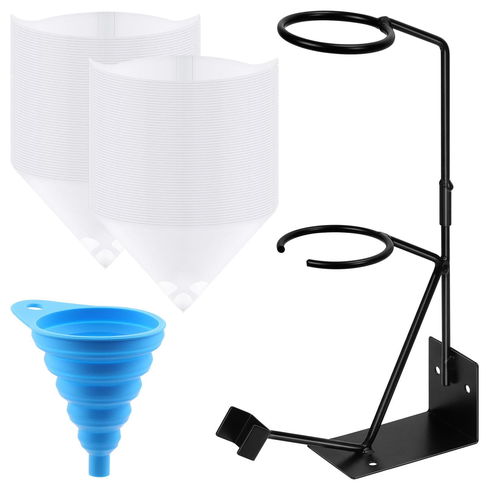 Mardatt 52Pcs Gravity Feed Gun Holder Stand, Cone Paint Strainers & Silicone Funnel Kit, Spray Gun Holder, Paint Filter Strainer and Cone Shaped Nylon