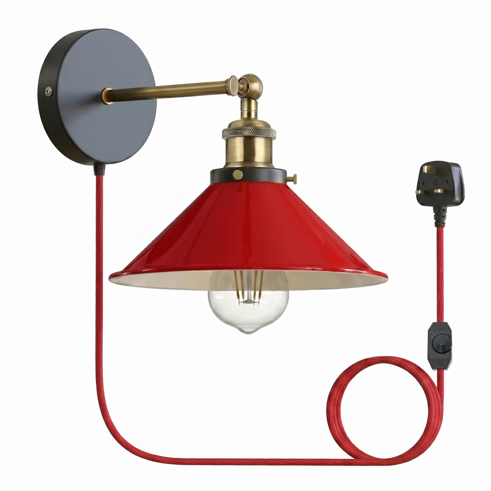 Ledsone Red Industrial Wall Sconce, 22Cm Metal Cone Shade, E27 Base