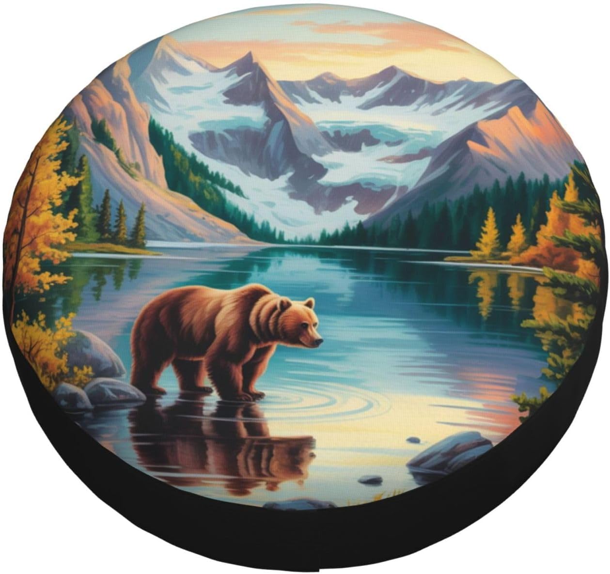 Spare Tire Cover Bear and Mountain Wheel Protectors Weatherproof Universal Wheel Cover Fit for Rv SUV Travel Trailer Camper Truck 15 Inch