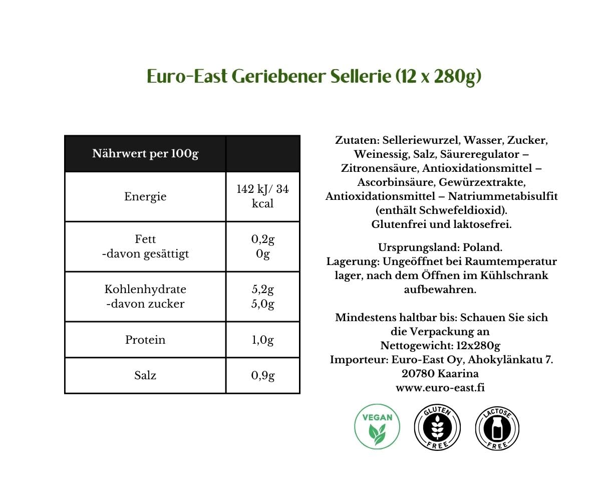 Euro-East Geriebener Sellerie 12er Pack im Glas x 280g | vegan, glutenfrei