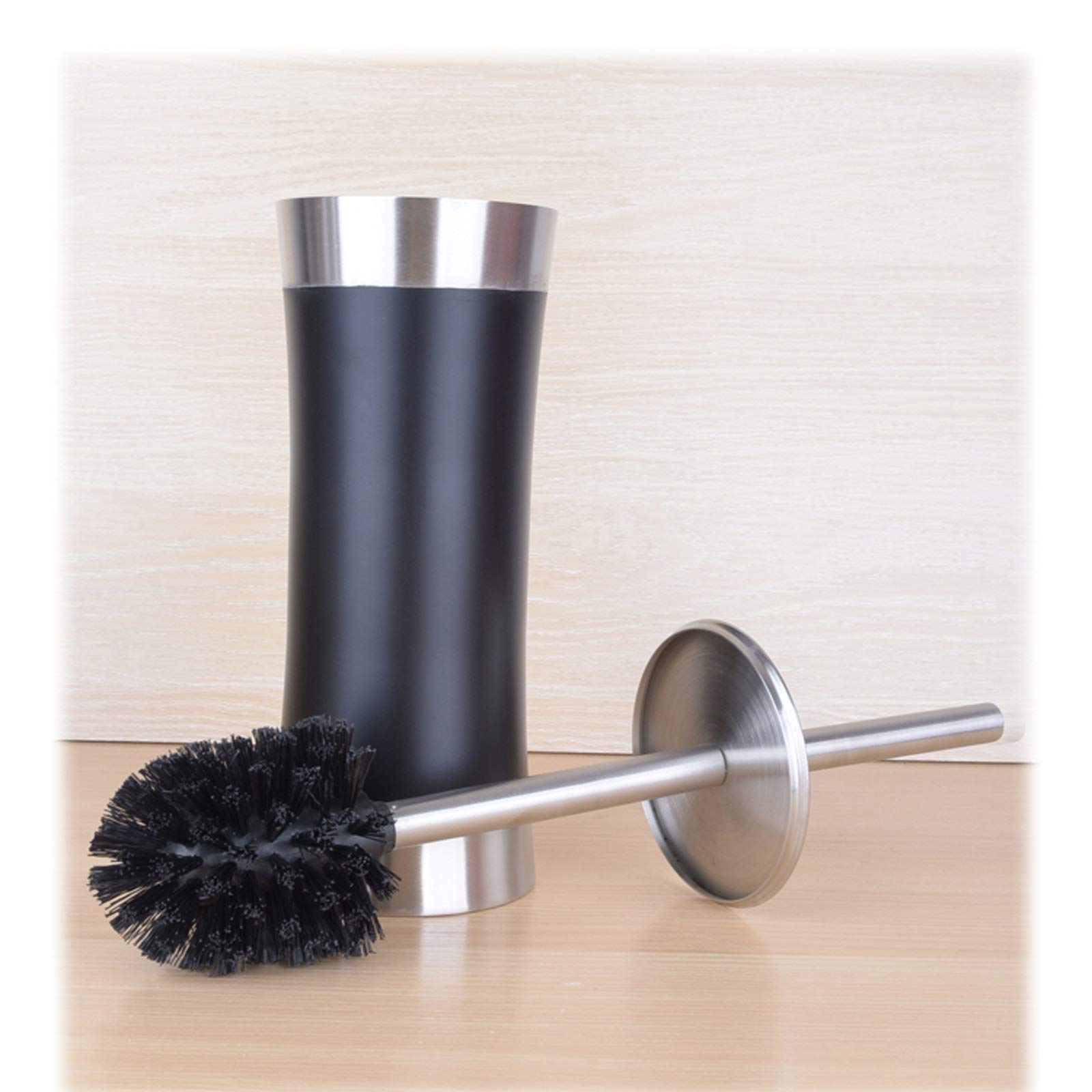 Escobillas de Baño/Escobilla WC Cepillo de Inodoro de Acero Inoxidable Redondo Cabezal tupido Piso de pie, Cepillo de Inodoro, se Puede reemplazar la Cabeza del Cepillo (Negro/Plata) Cepillos para I