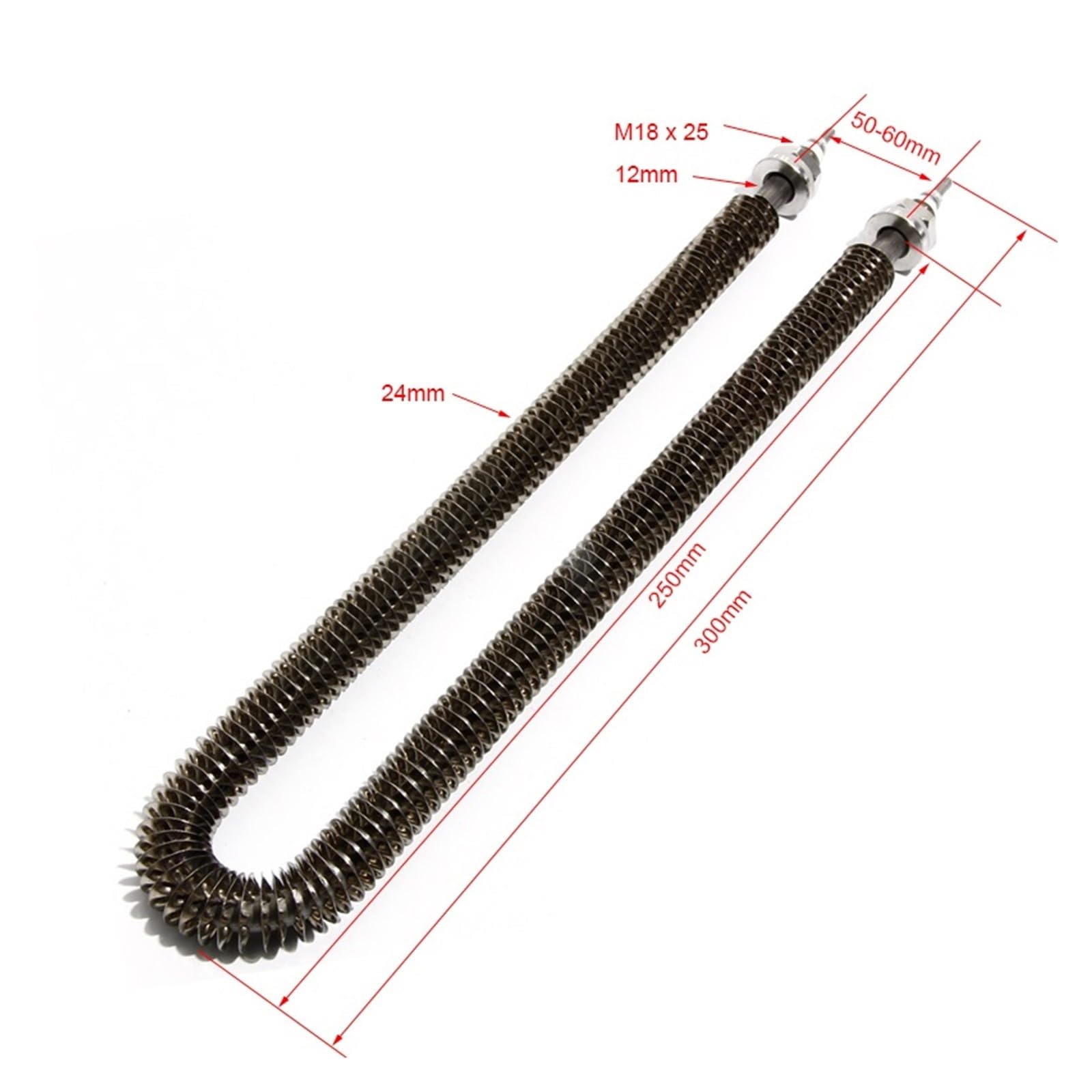 Ożebrowany Grzejnik Rurowy Typu U Element Grzewczy Powietrza 201SS 304SS 0,8KW 1KW 1,2KW,5KW Szybkie Nagrzewanie(300mm 800W M18,201SS)