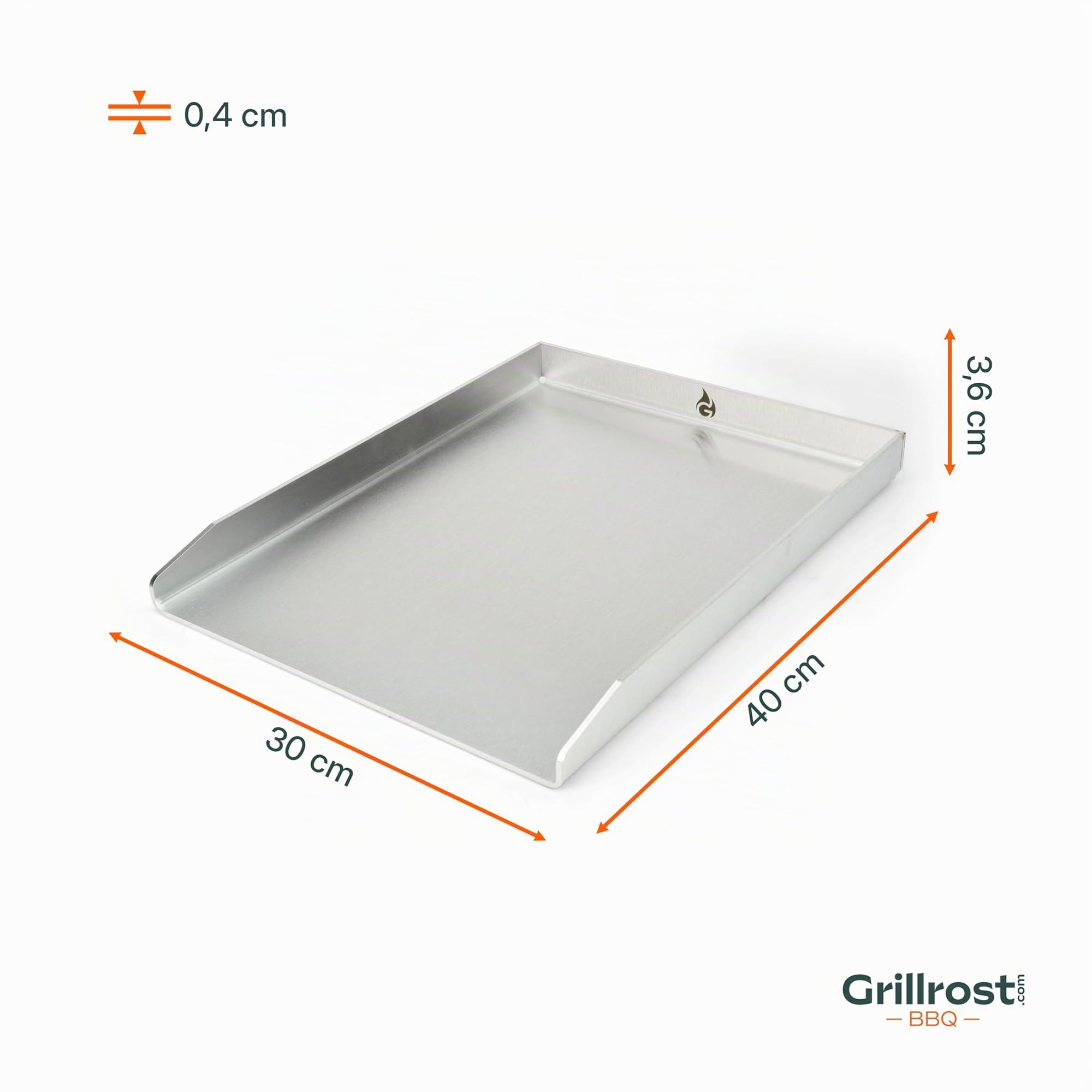 Grillrost.com Das Original Plaque de Cuisson en Acier Inoxydable | Plancha 40x30cm - Taille Universelle | 4mm Massif - Made in Germany