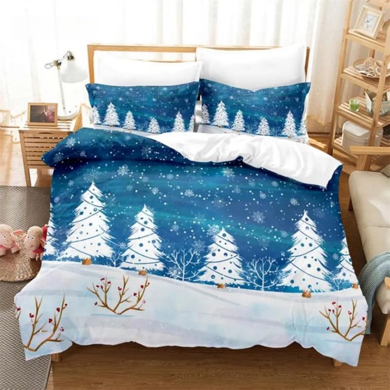 Funda nórdica microfibra 110g/㎡ para evitar el frío infantil con árboles de Navidad azul