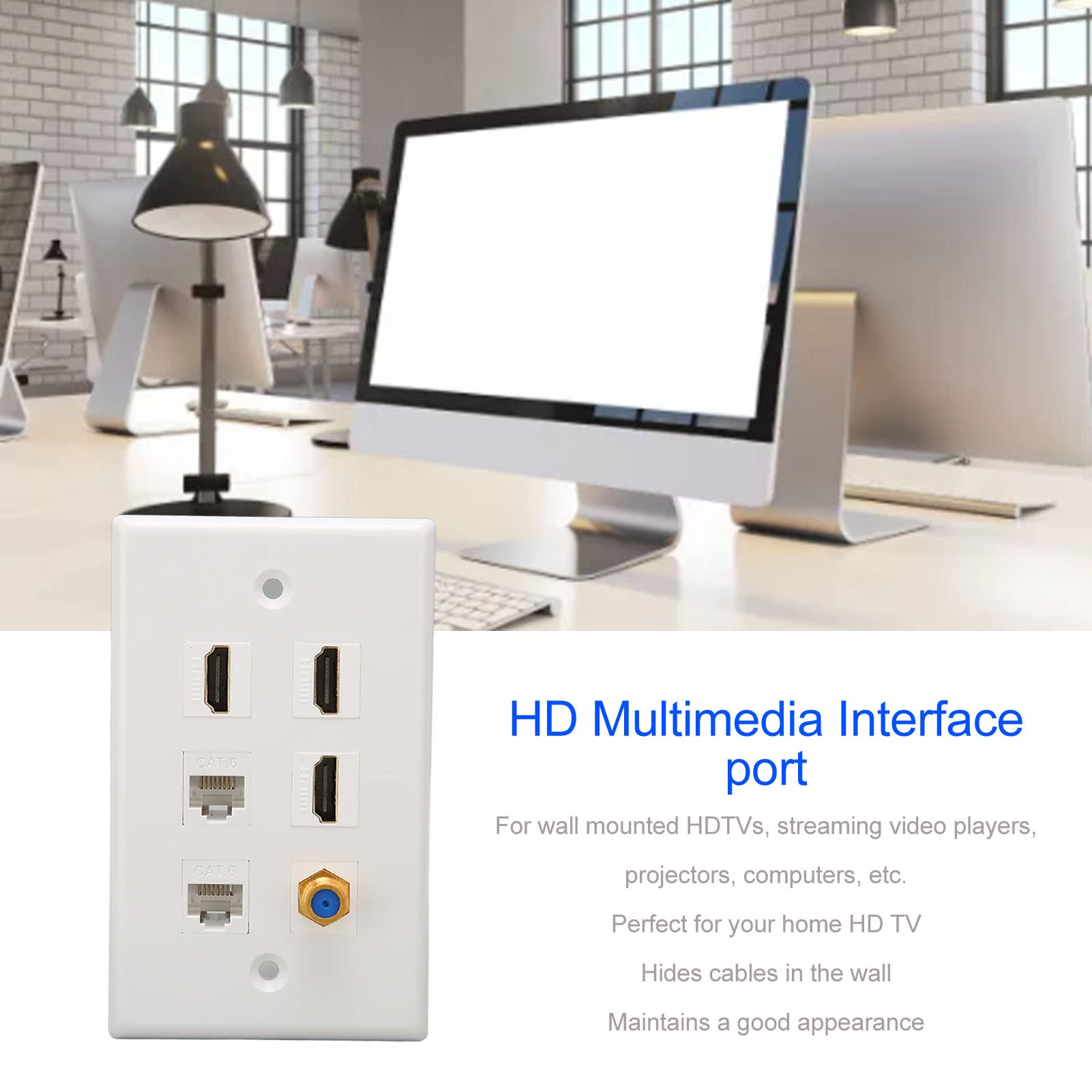 Goshyda Piastra da Parete HDMI Coassiale Ethernet, 6 Porte 4K HDMI RJ45 TV F Head Decorativa