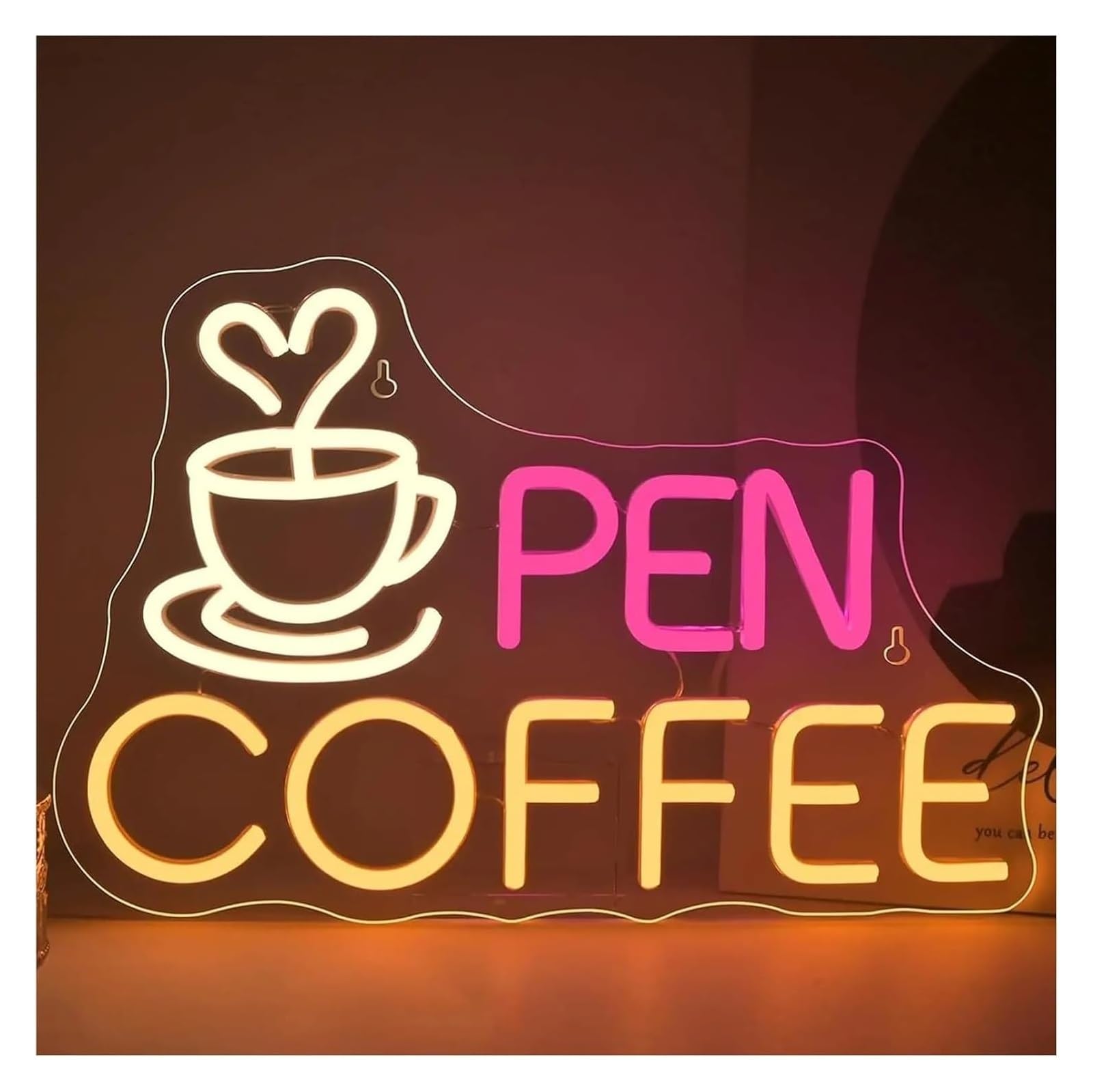 Segno di luce al neon Insegna al neon con scritta "Coffee Open" dimmerabile, decorazione da parete per ambienti aziendali, 38 cm x 24