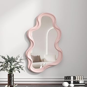 Irregular Wall Mirror,2023 Ew Wavy Mirror,vaity Mirror With Hook Wall Mouted Mirror For Bedroom 26cm X 41cm,for Bathroom, Bedroom, Livig Room,washrooms, Pink 2