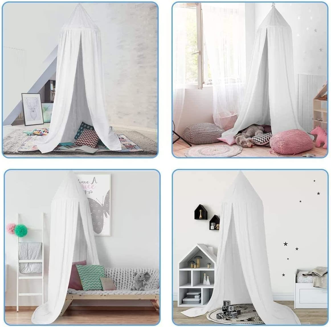 Baldachim dziecięcy z szyfonu, wiszący, okrągły, moskitiera do łóżka, namioty do zabawy, do pokoju dziecięcego, wysokość 240 cm, długość obszycia: 260 cm (biały)