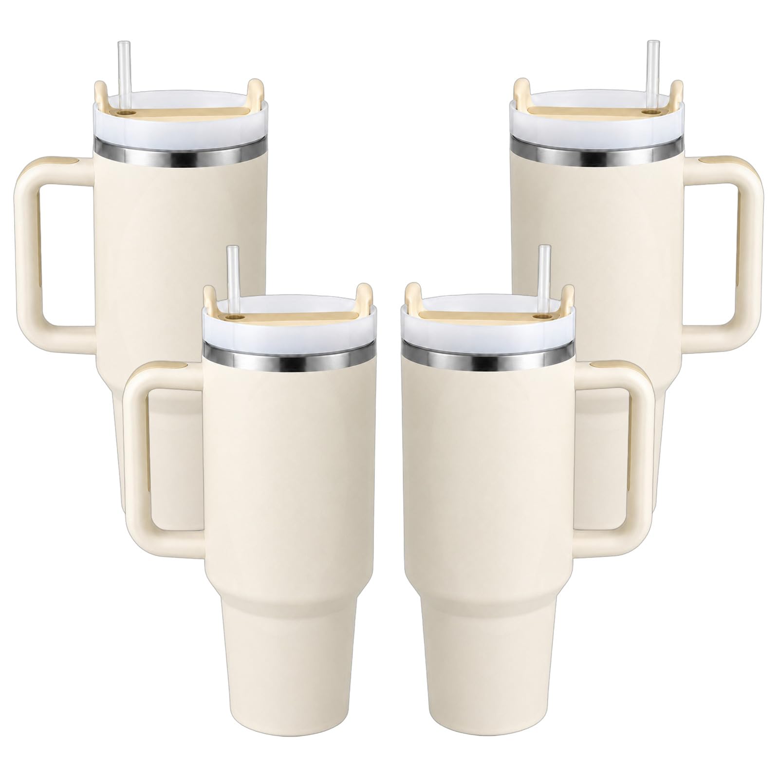 Pandance 4 Pack 40 oz Tumbler with Handle and Straw Bulk, Cream