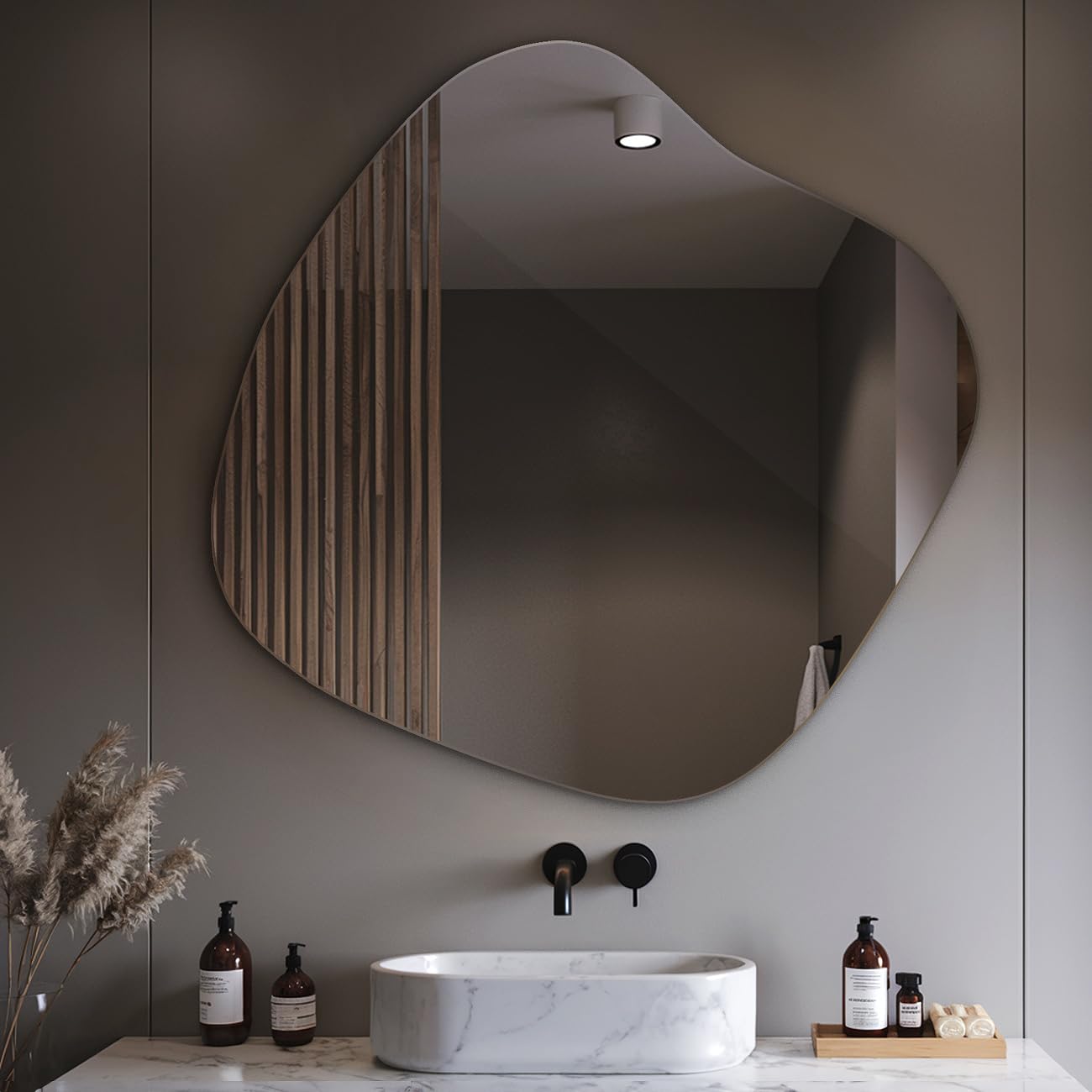 Tulup Specchio per Bagno 48,3x47,9 cm Senza Cornice Irregolareper Soggiorno Bagno Camera da Letto il Corridoio Stile Industriale Unico Design da Parete Asimmetrico Organico da Appendere