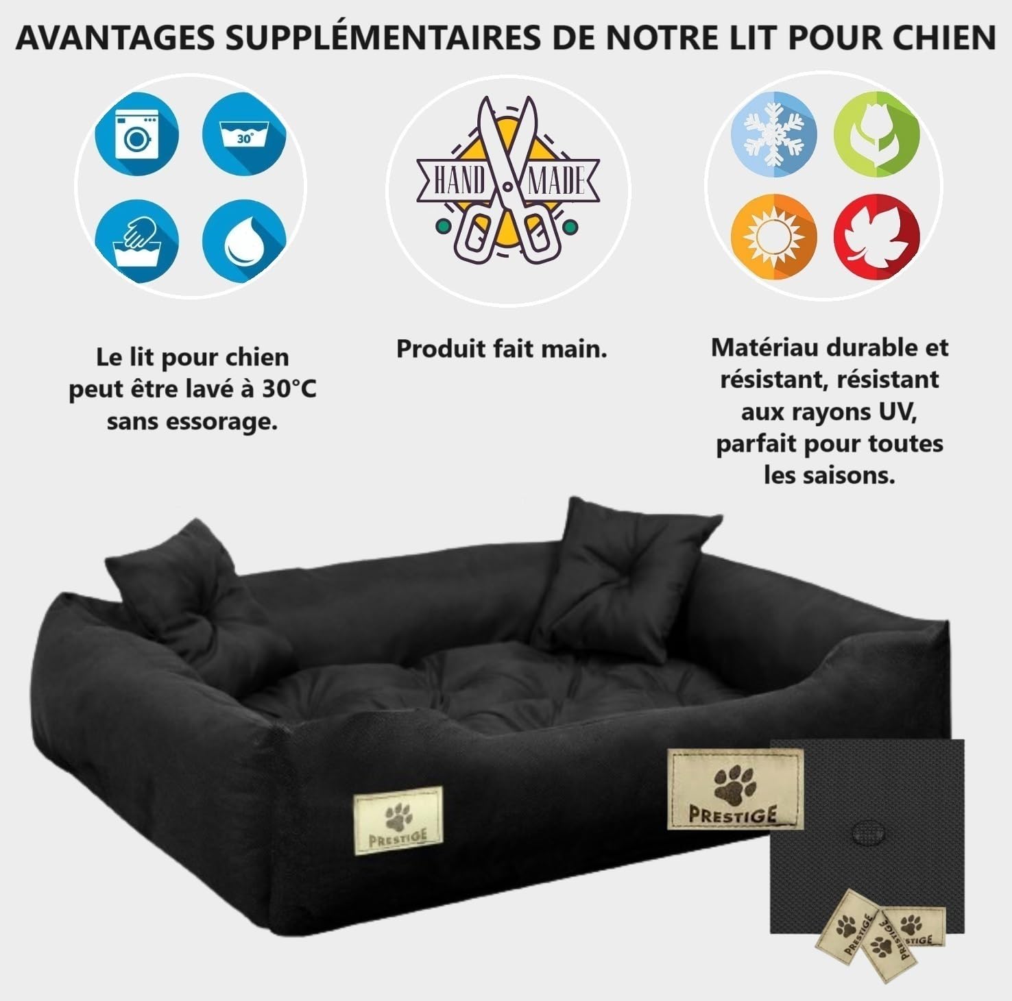 KING DOG Couchage Très Grand Chien XXL 130 x 105 cm Coussin Étanche Panier Lavable Confortable Moelleux Ultra Doux Fabriqué en Europe Noir