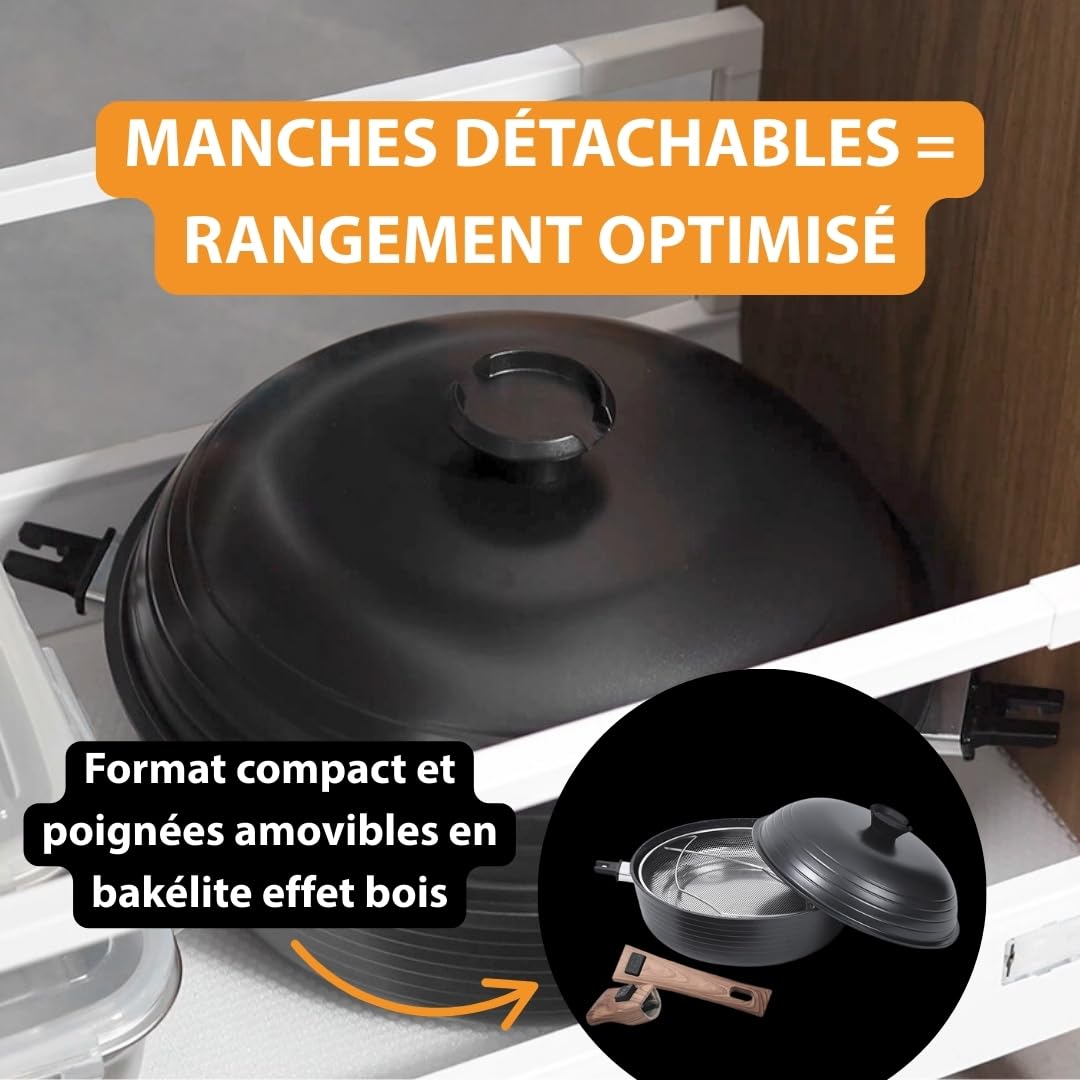 Durandal Légende Poêle multifonction en céramique INFINITY 8-en-1 | Poêle cocotte sauteuse friteuse 28cm, compatible induction